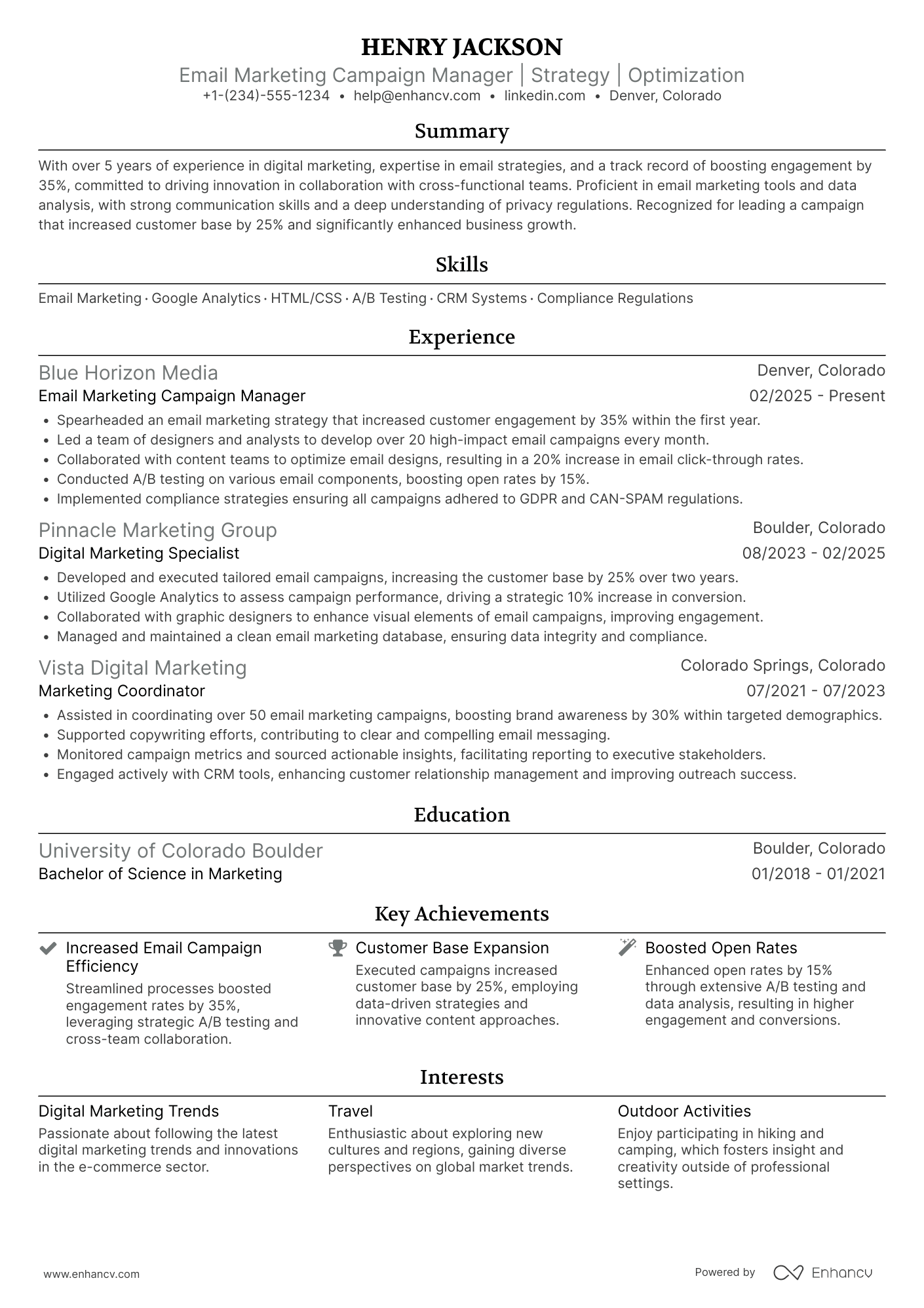 A resume example of a Email Marketing Campaign Manager