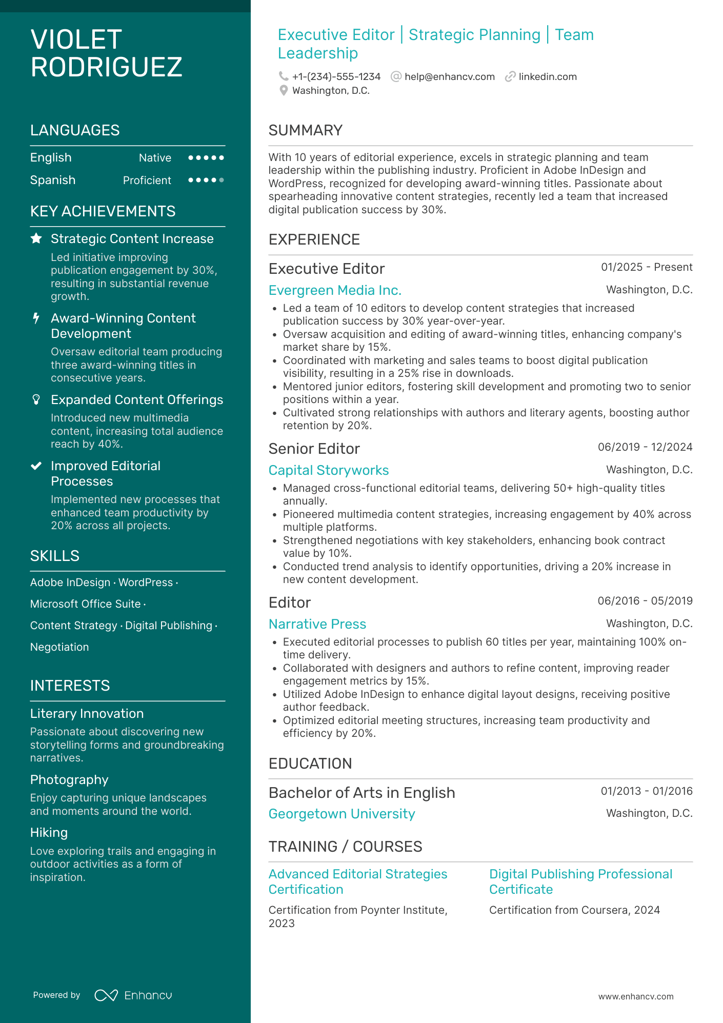 A resume example of a Executive Editor