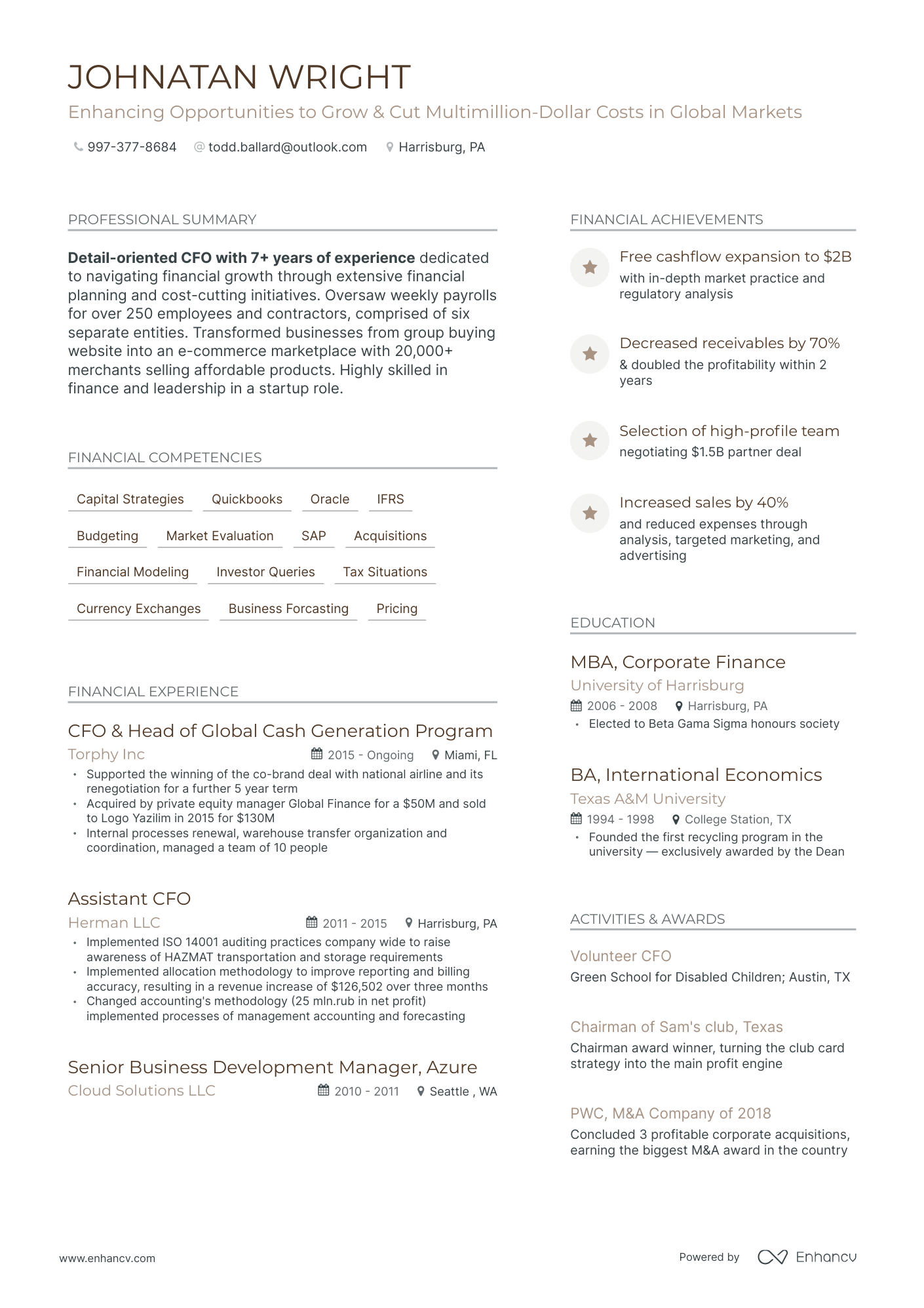 Modern Chief Financial Officer Resume Template