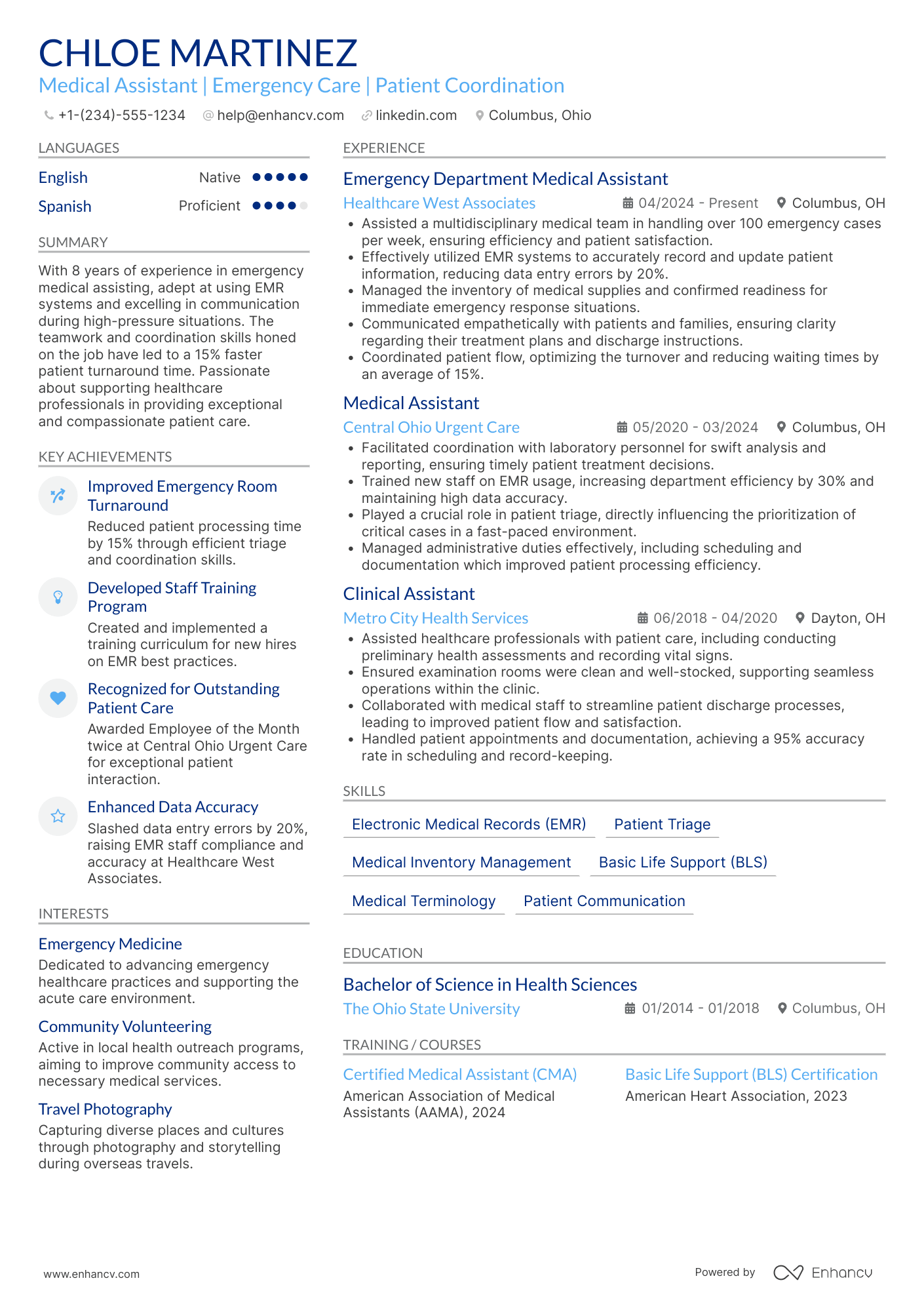 A resume example of a Emergency Department Medical Assistant