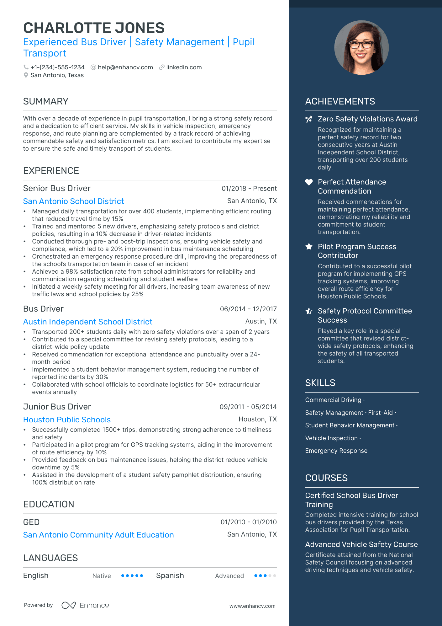resume format for bus driver
