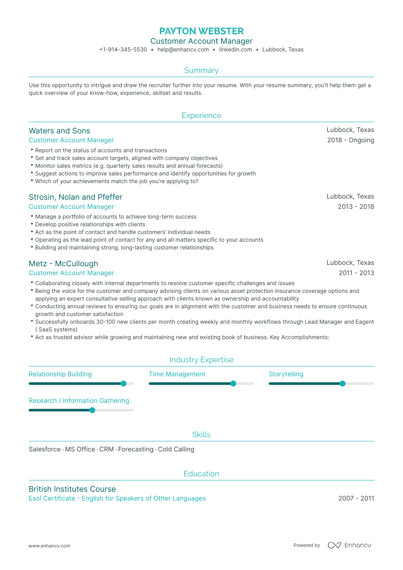 customer account manager resume examples