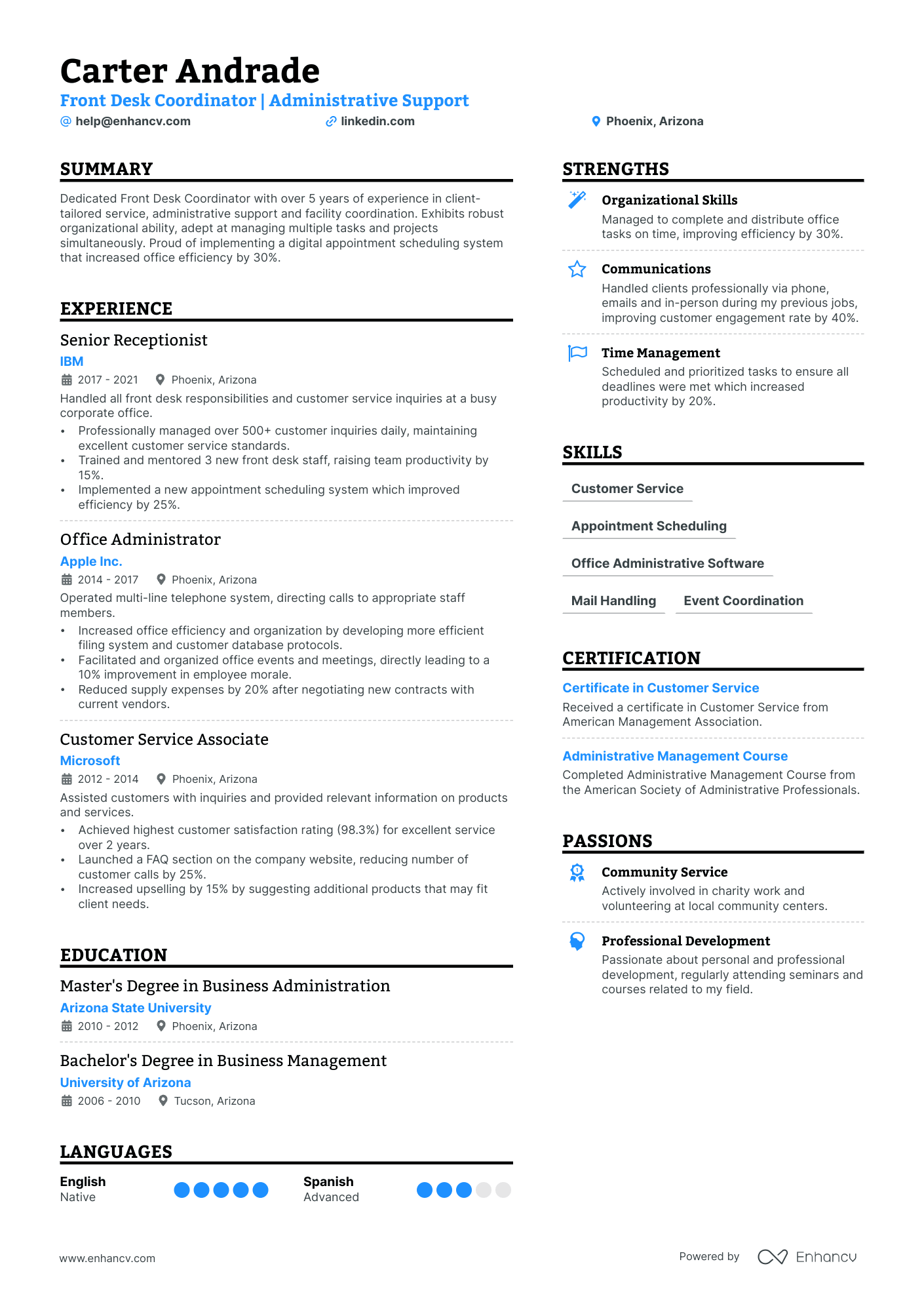 resume for front desk receptionist in hotel