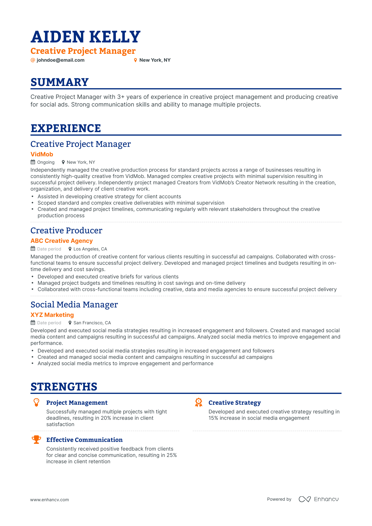 Classic Creative Project Manager Resume Template