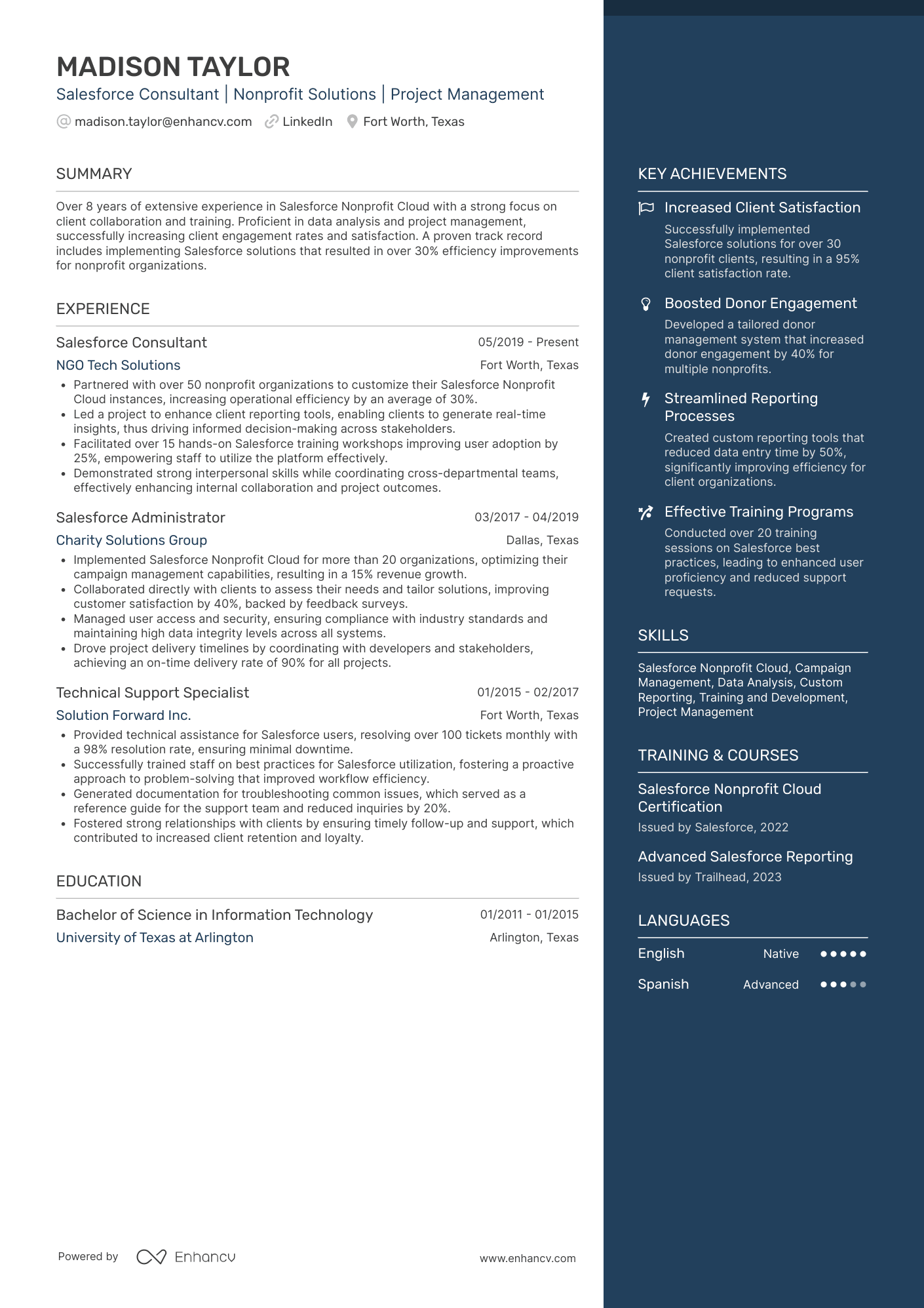 A resume example of a Nonprofit Cloud Consultant