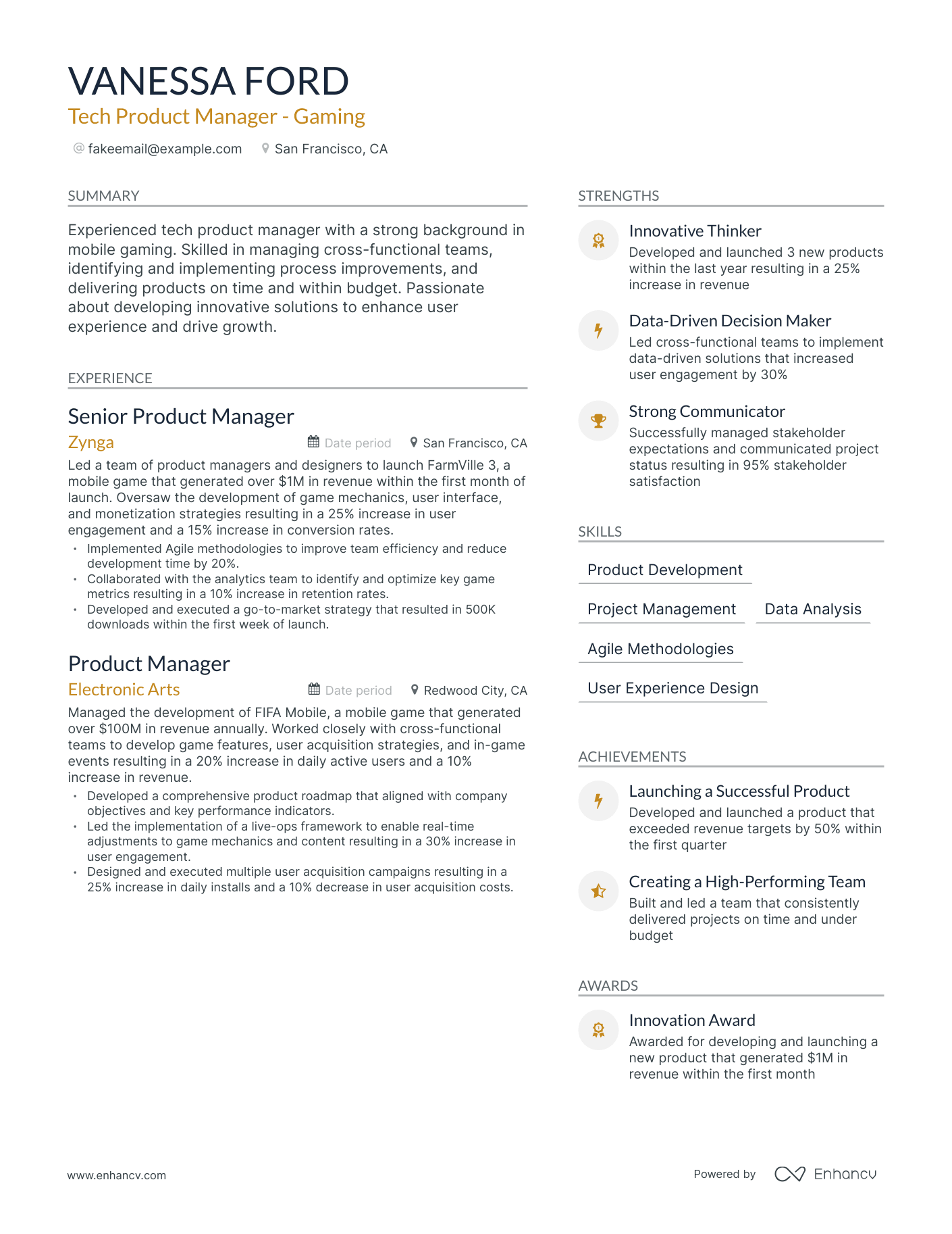 Modern Tech Product Manager Resume Template