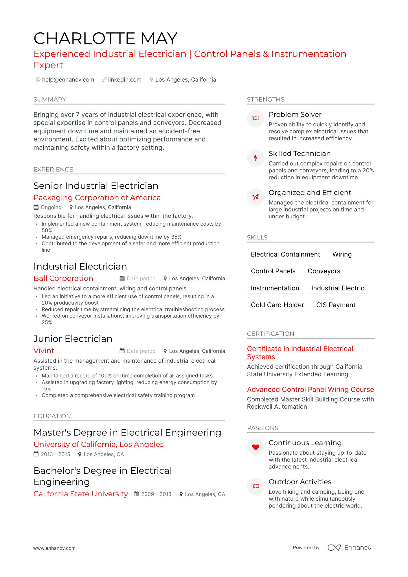 sample resume for industrial electrician