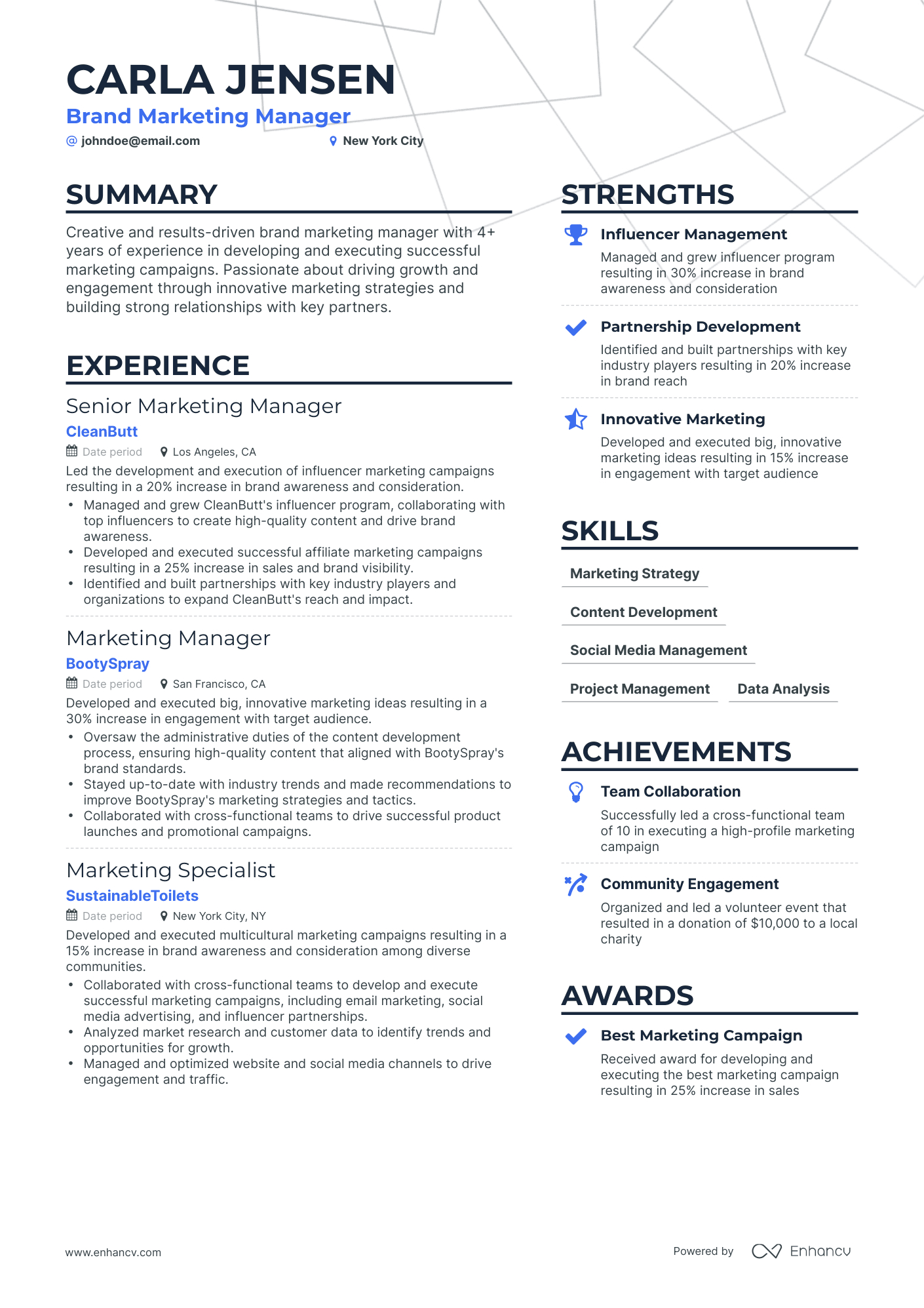 Simple Brand Marketing Manager Resume Template