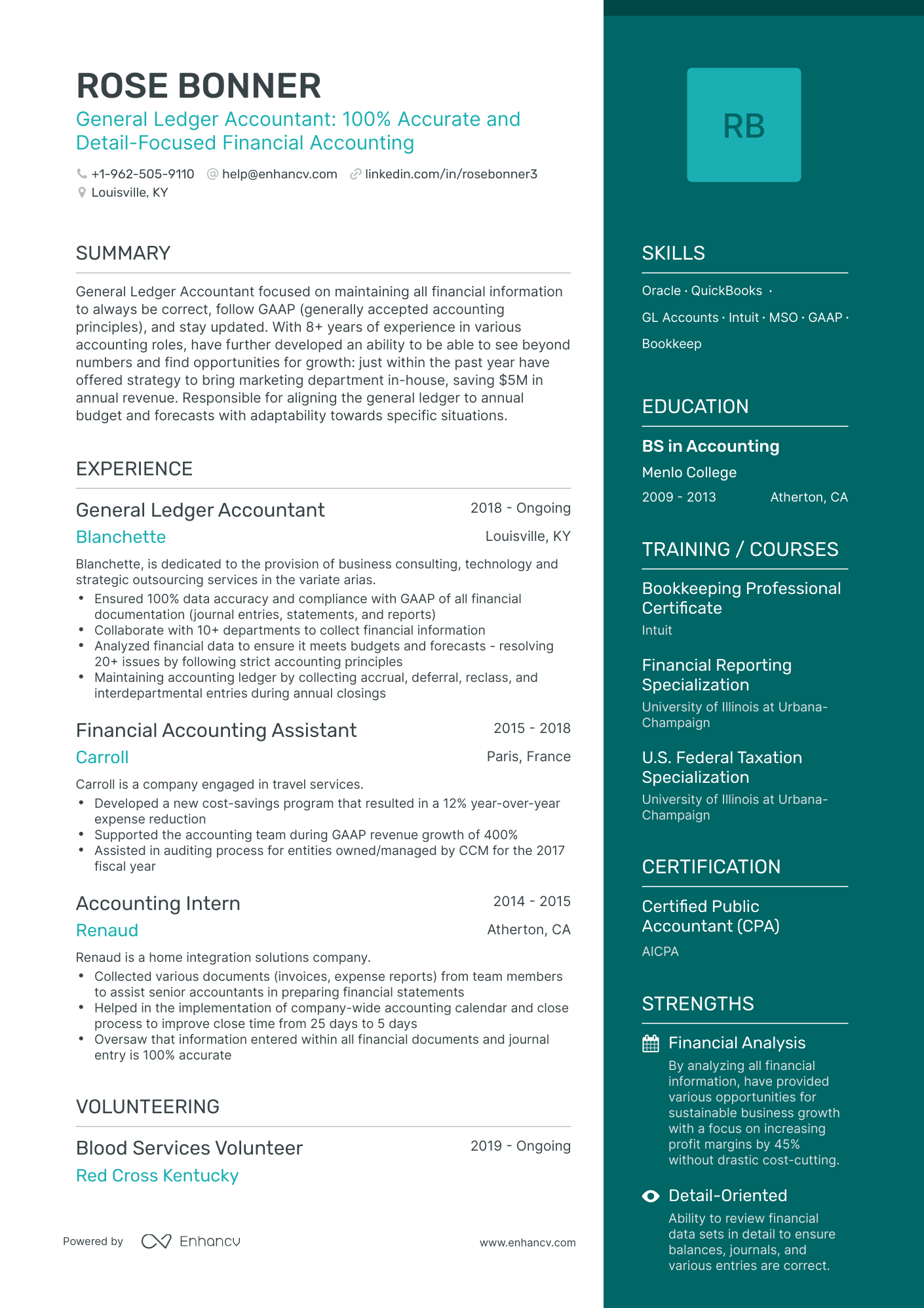 One Page General Ledger Accounting Resume Template