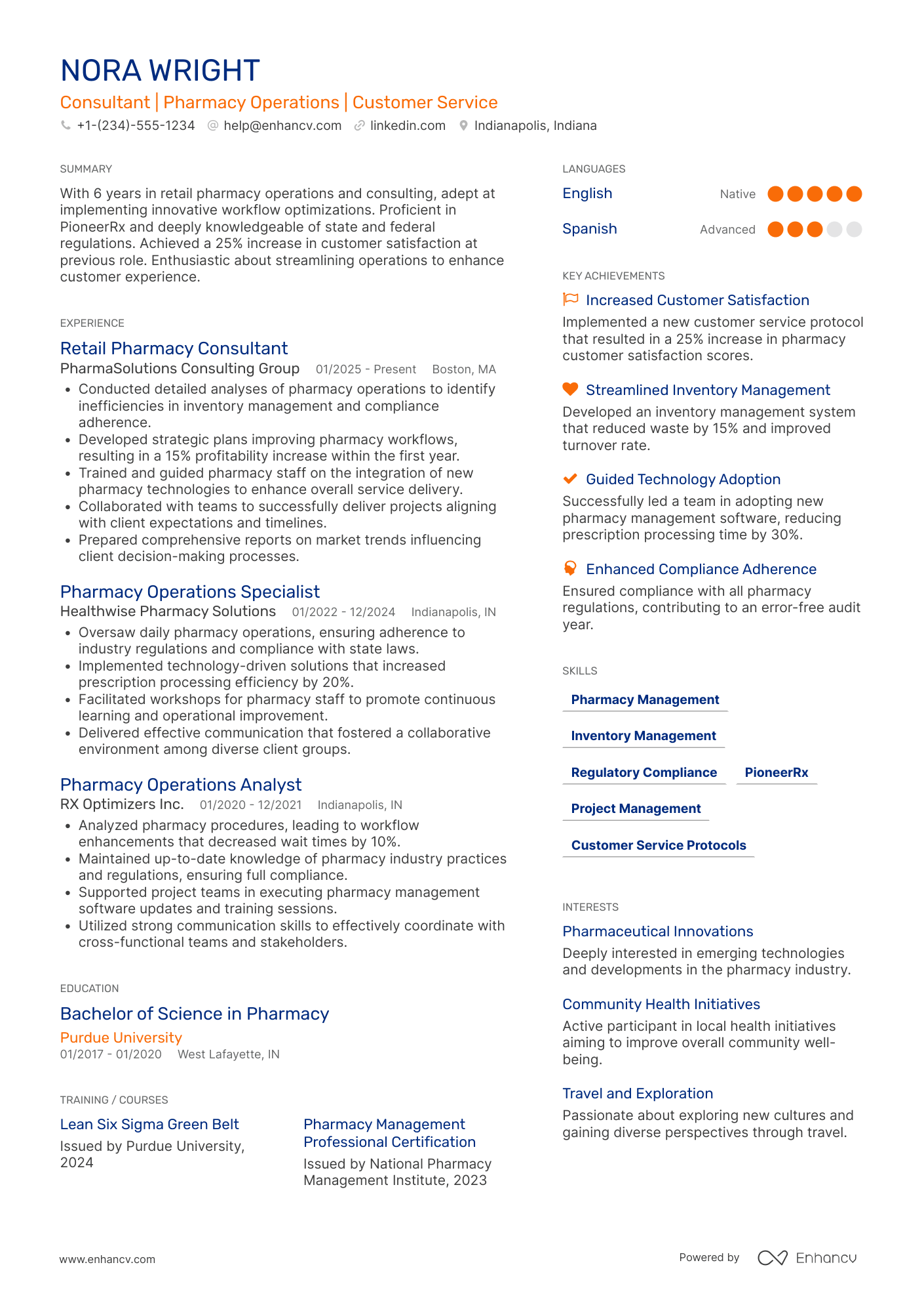 A resume example of a Retail Pharmacy Consultant