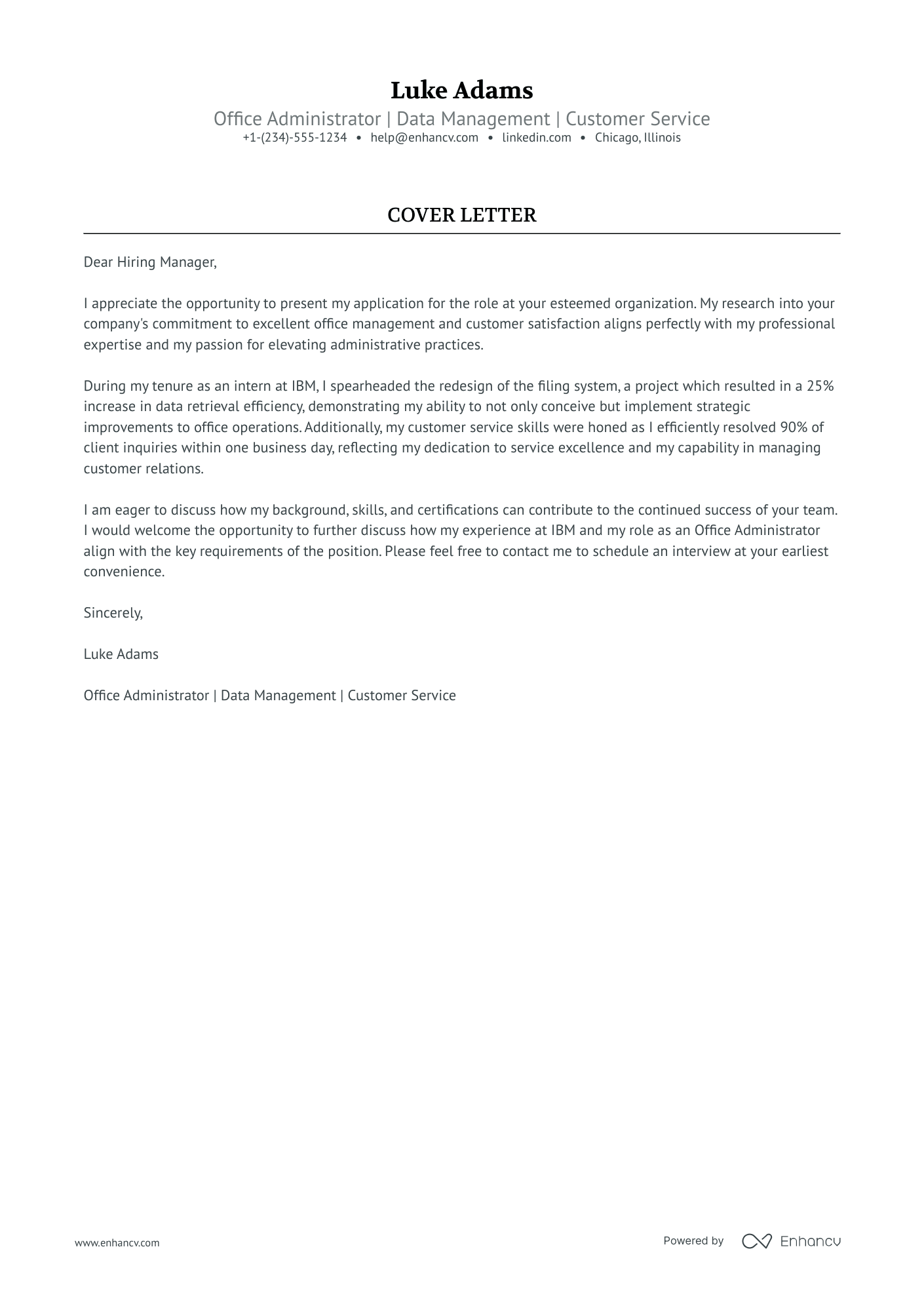 cover letter template for administrator position