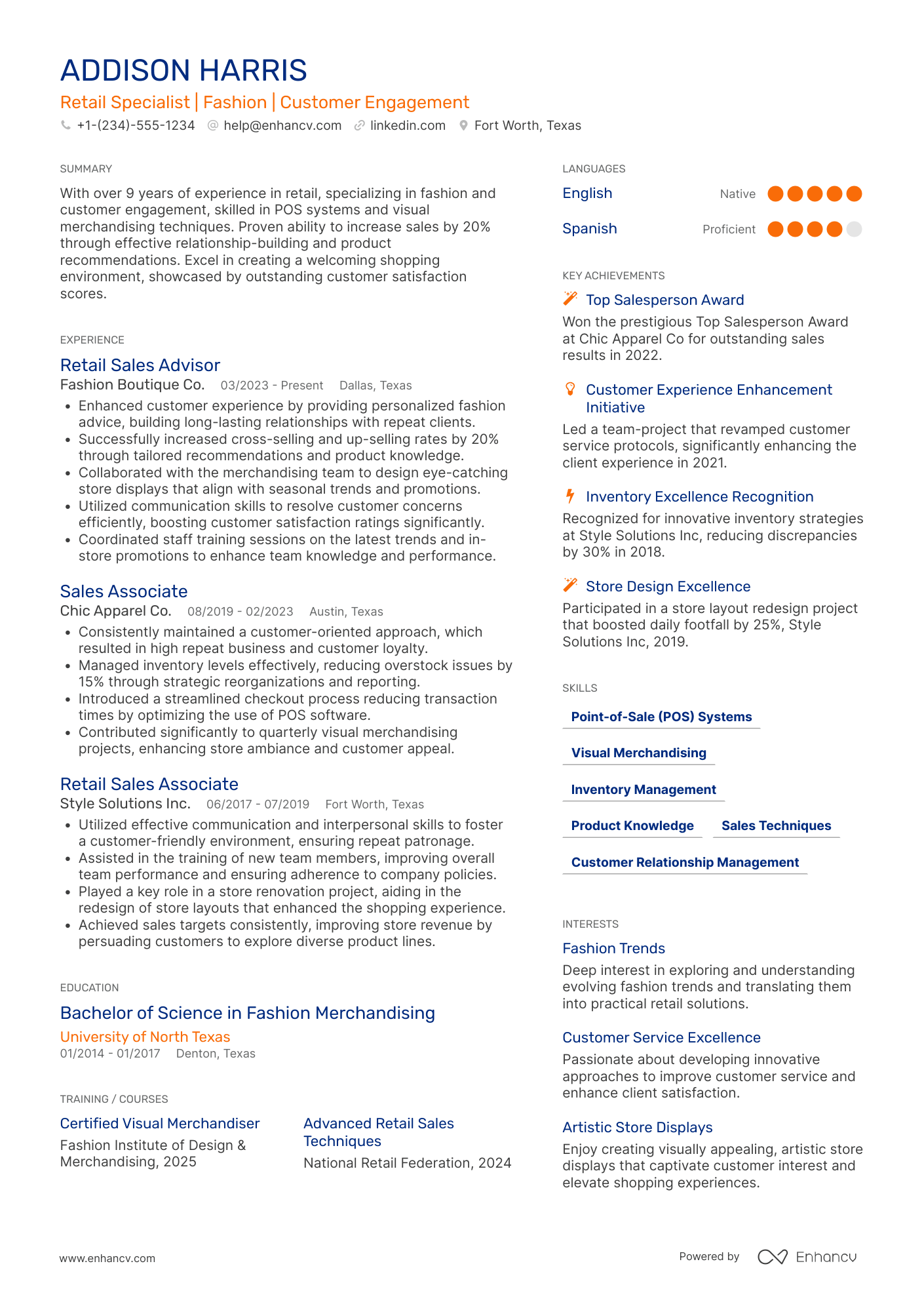 A resume example of a Retail Salesperson
