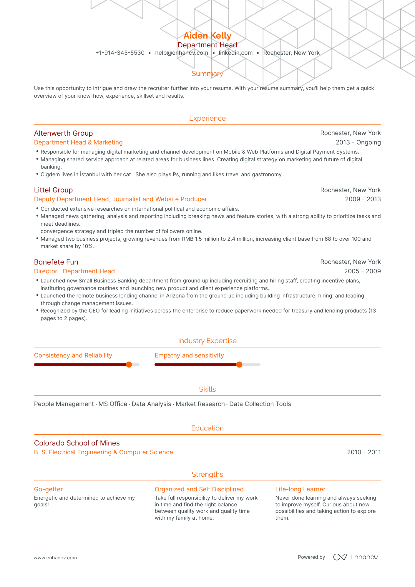 Traditional Department Head Resume Template