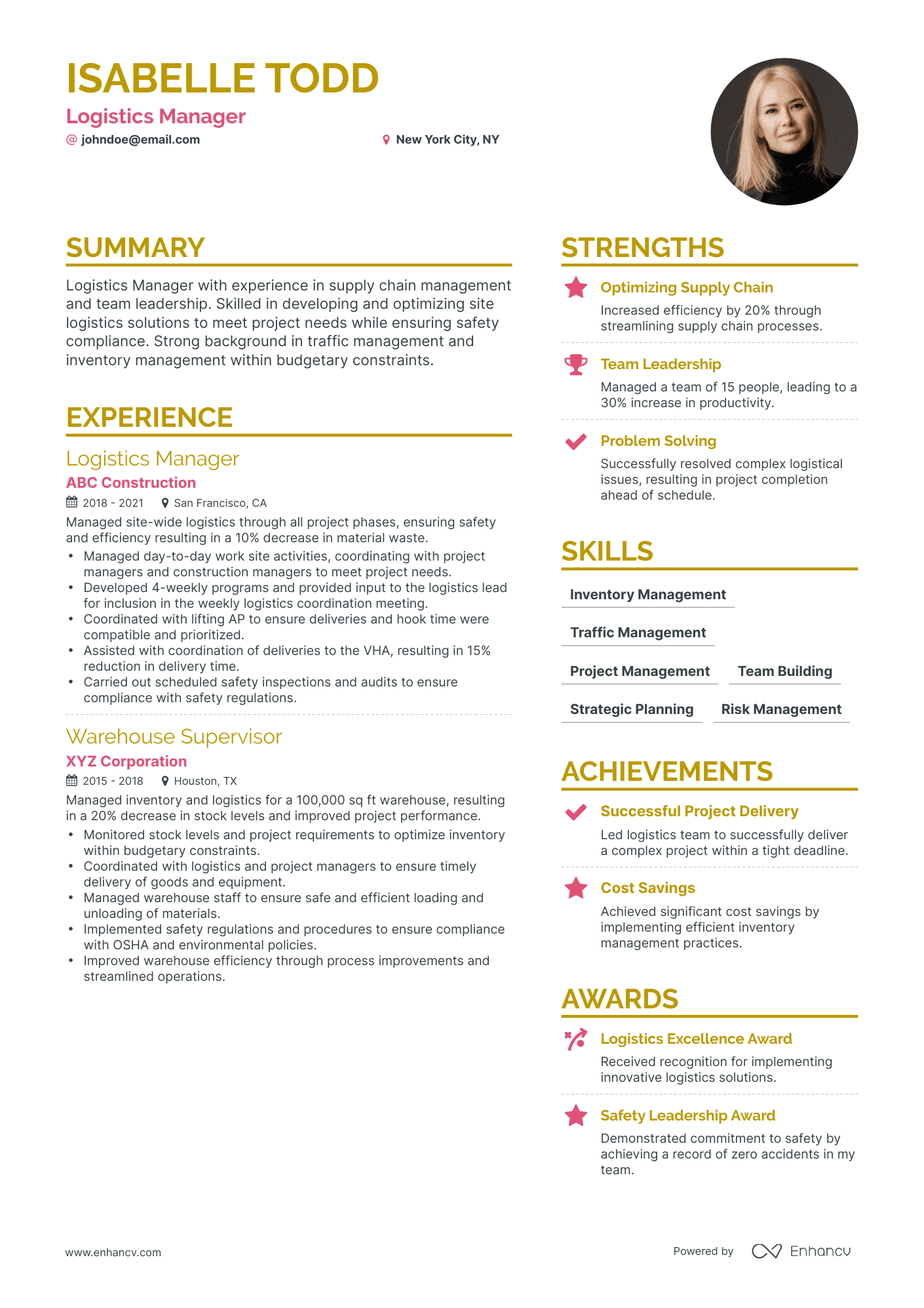 Simple Logistic Manager Resume Template
