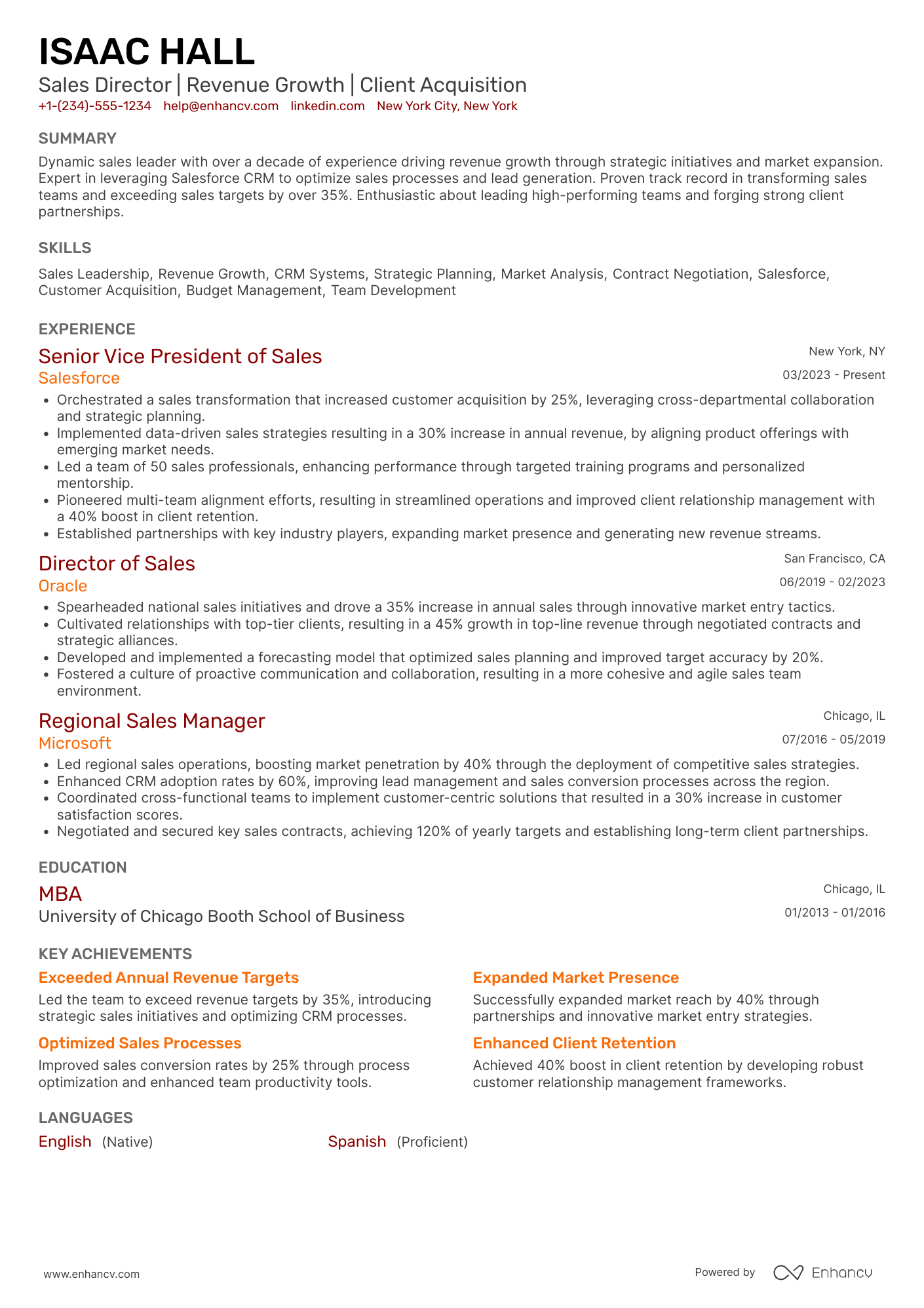 A resume example of a Director of Sales