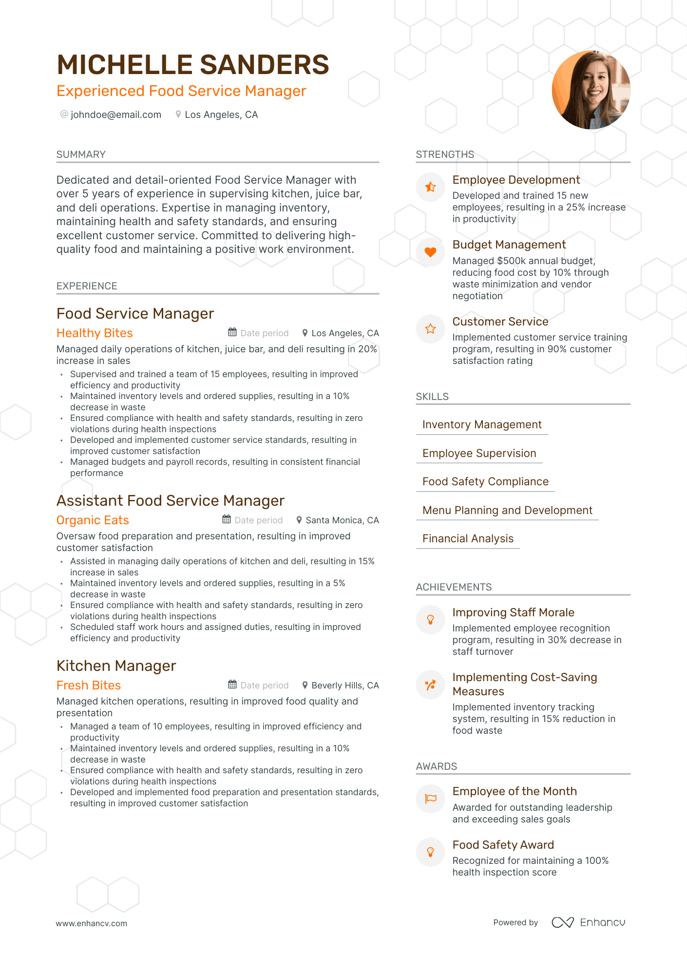Modern Food Service Manager Resume Template