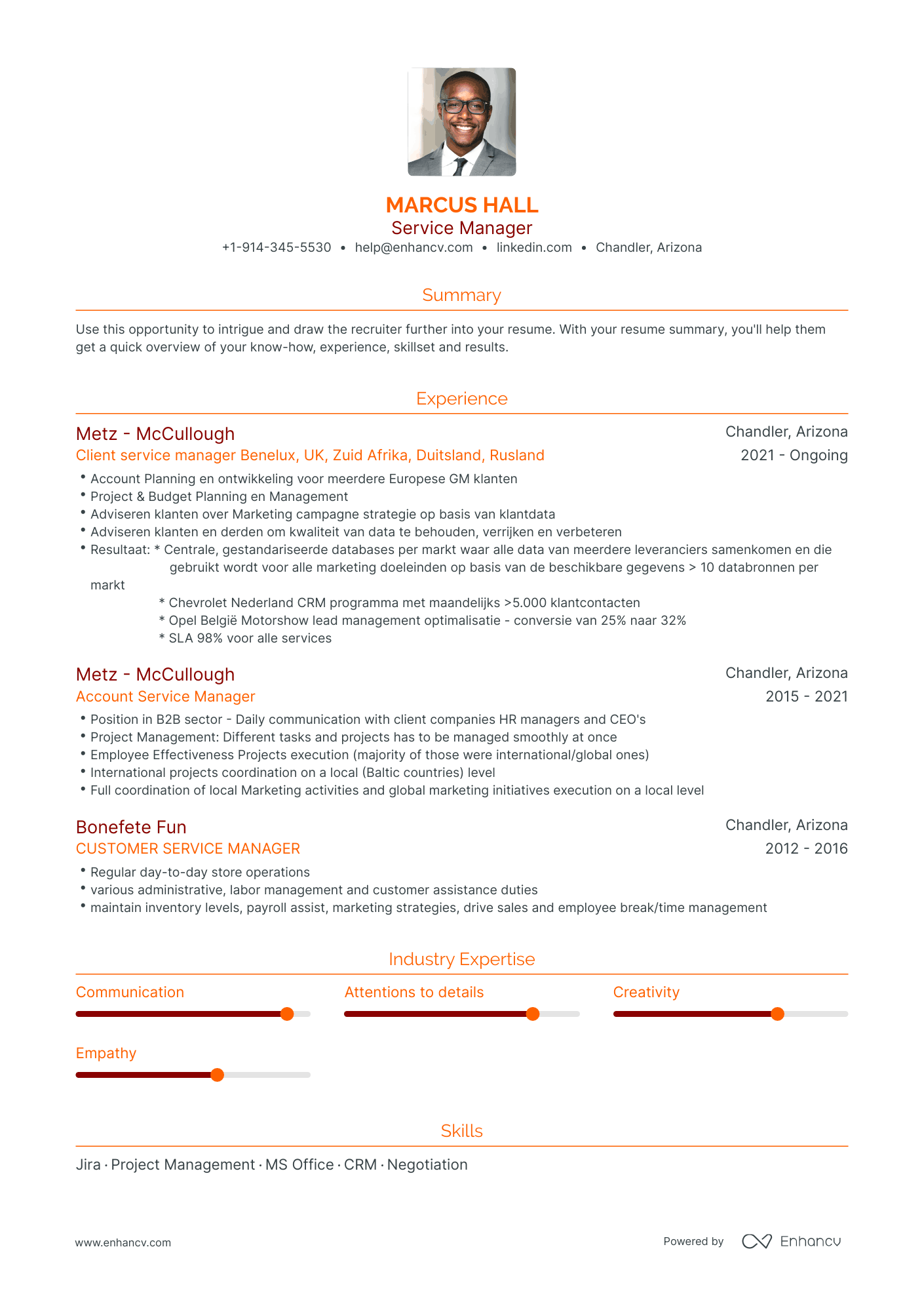 Traditional Service Manager Resume Template