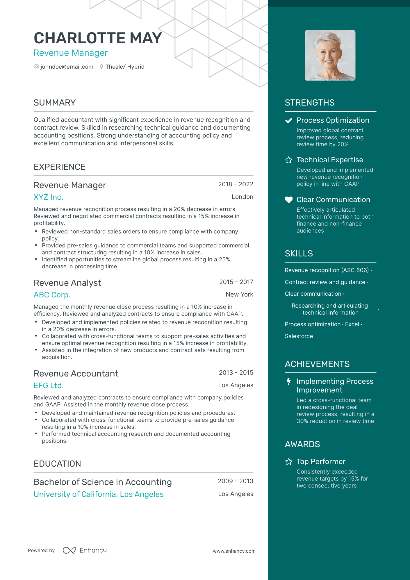One Page Revenue Manager Resume Template