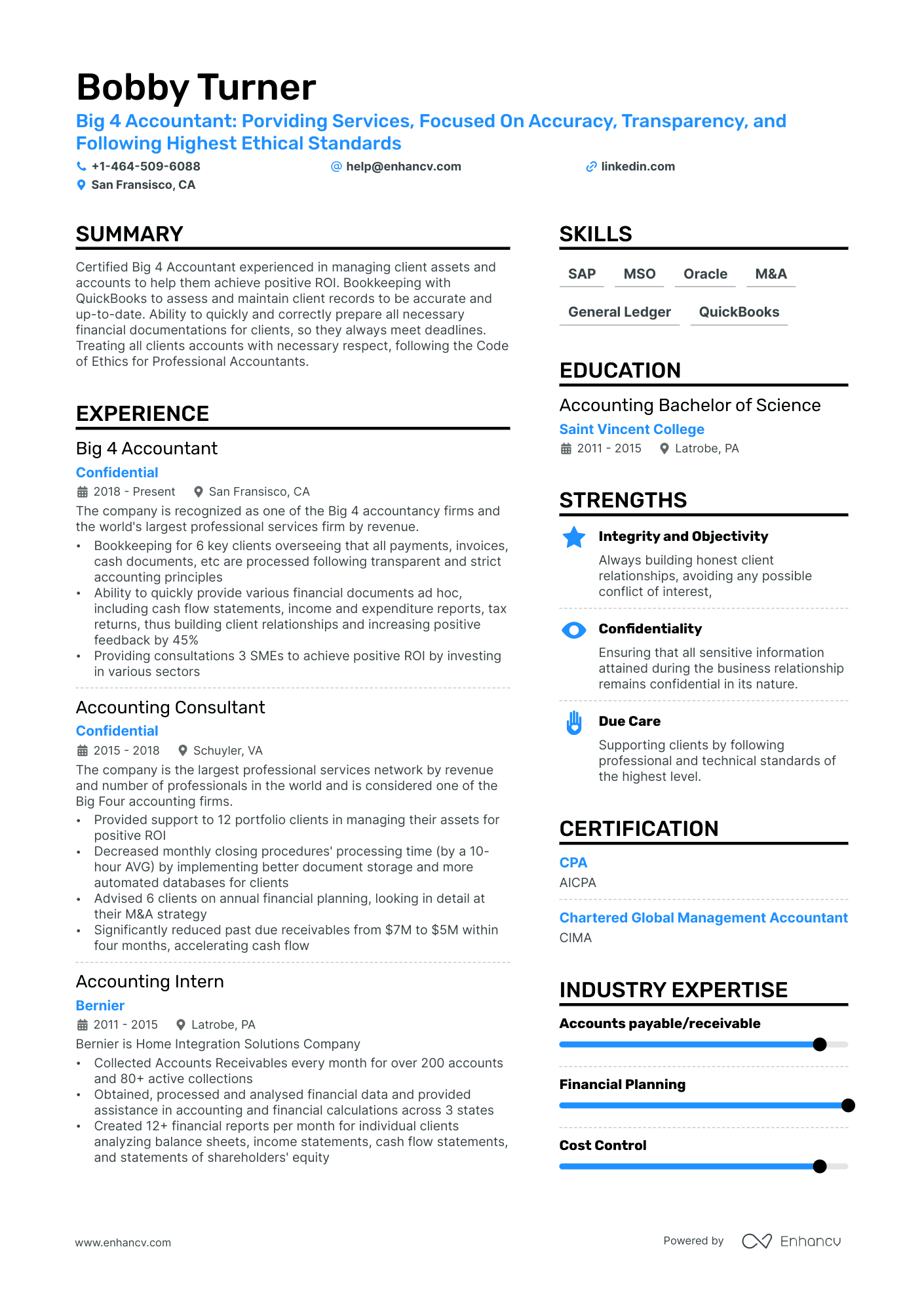 A resume example of a Big 4 Accounting