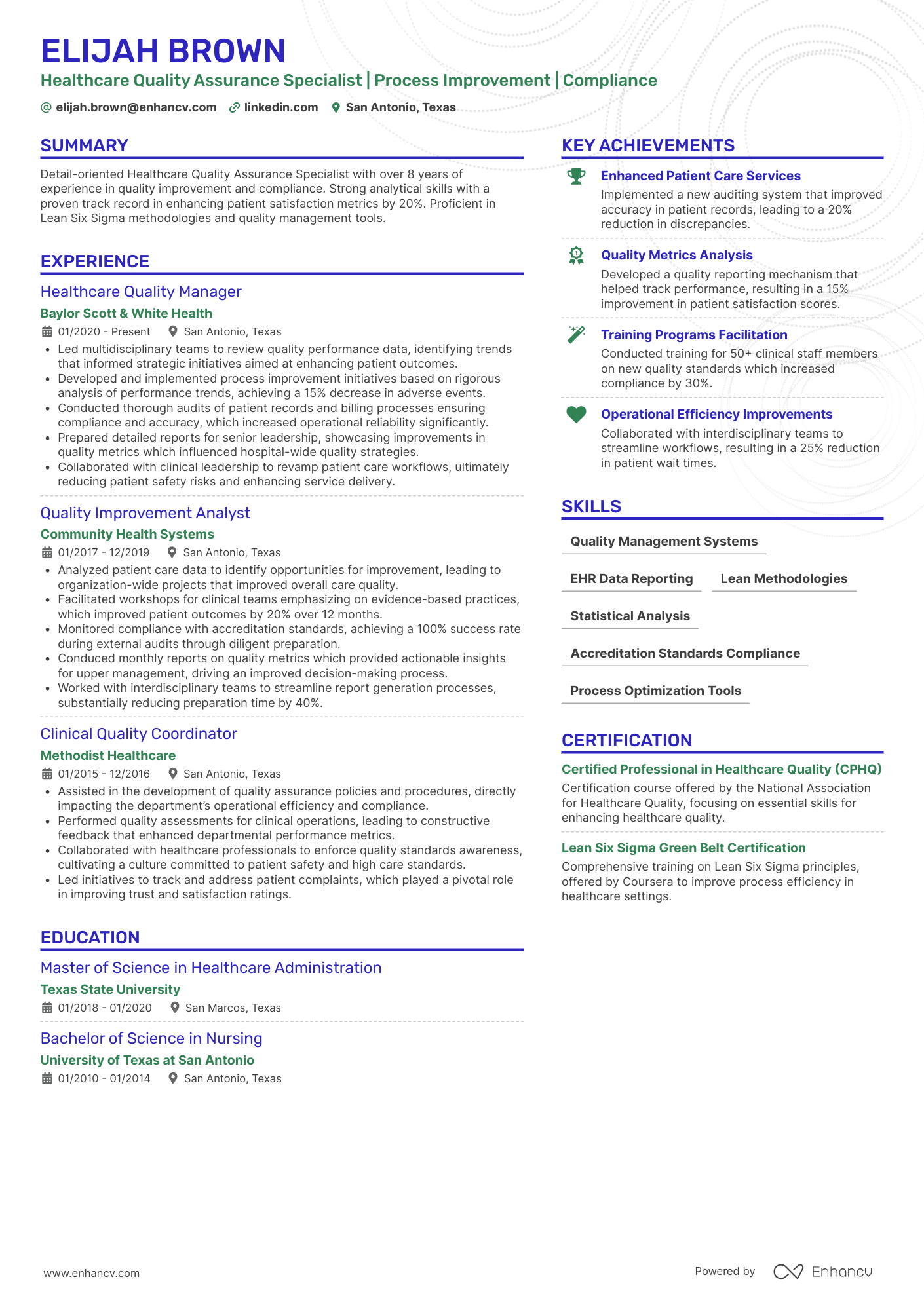 A resume example of a Healthcare Quality Assurance Specialist