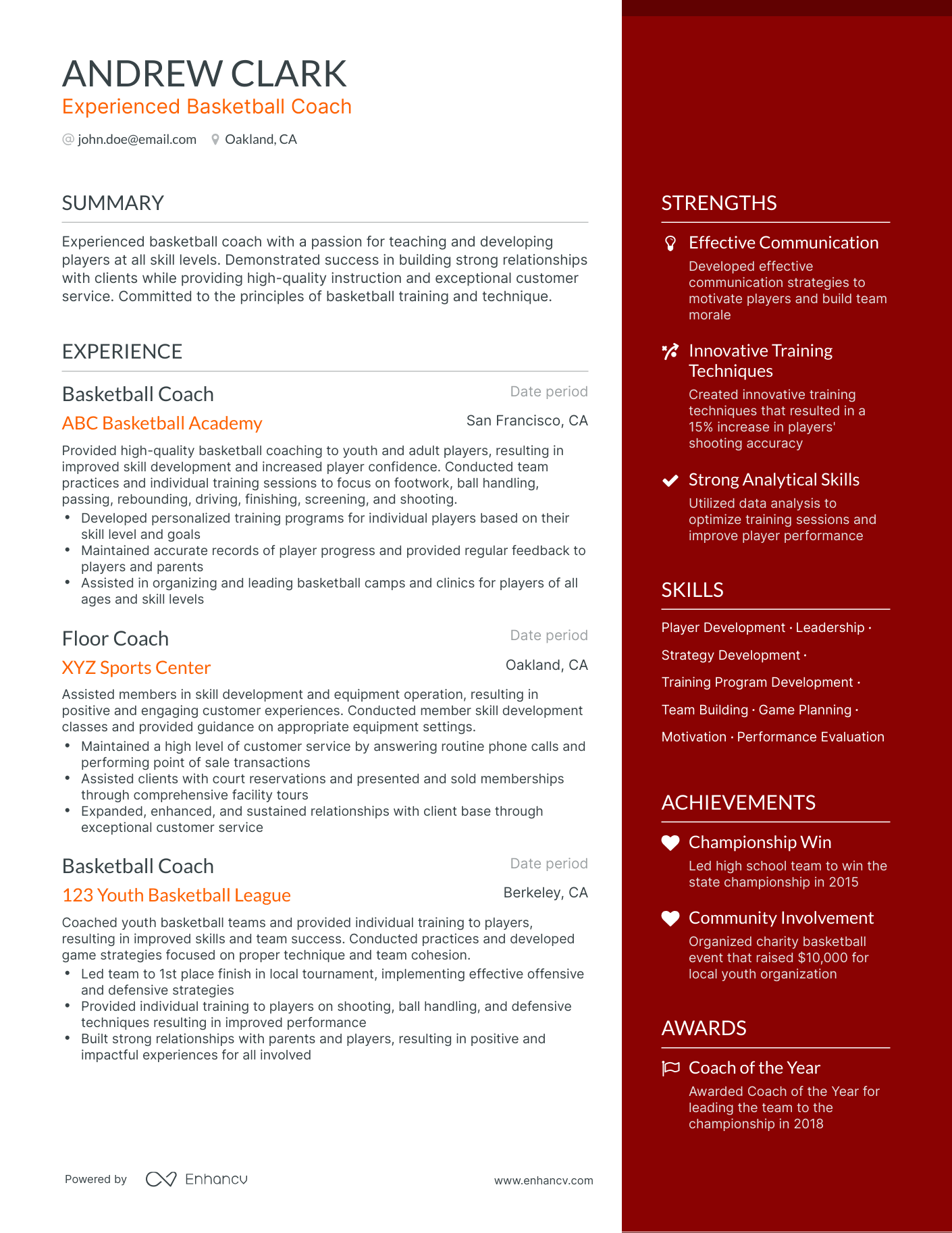 5 Basketball Coach Resume Examples & Guide for 2024