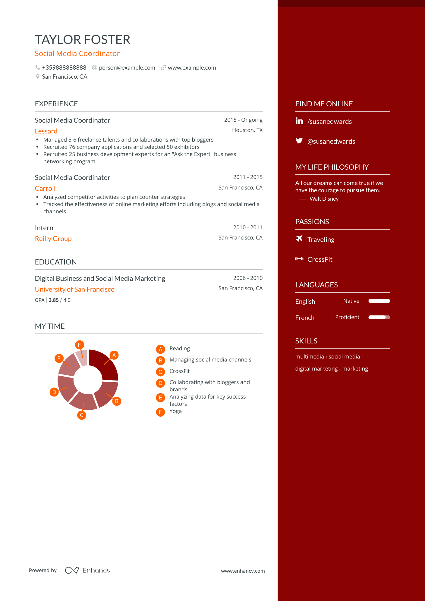 One Page Social Media Coordinator Resume Template