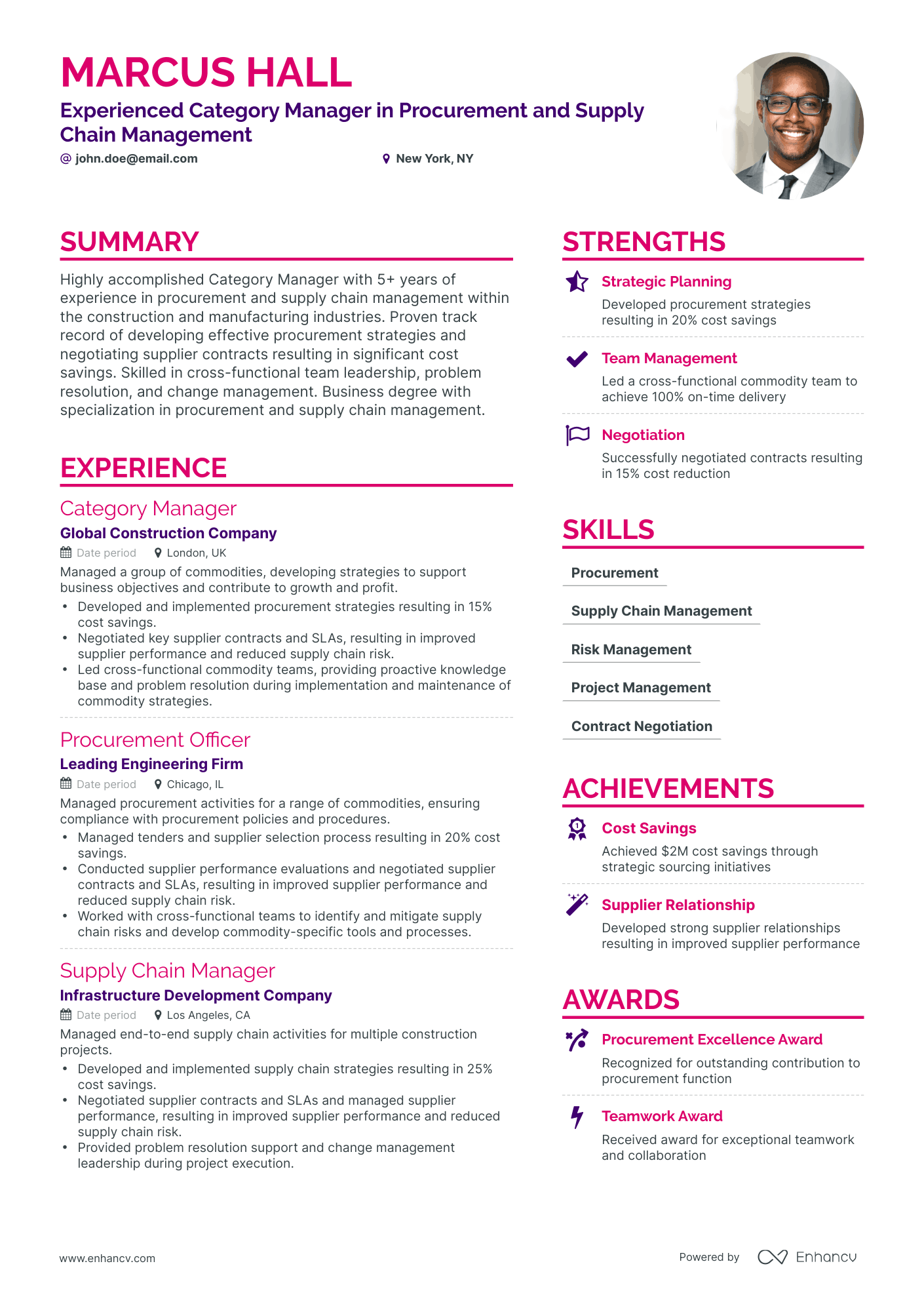 Simple Commodity Manager Resume Template