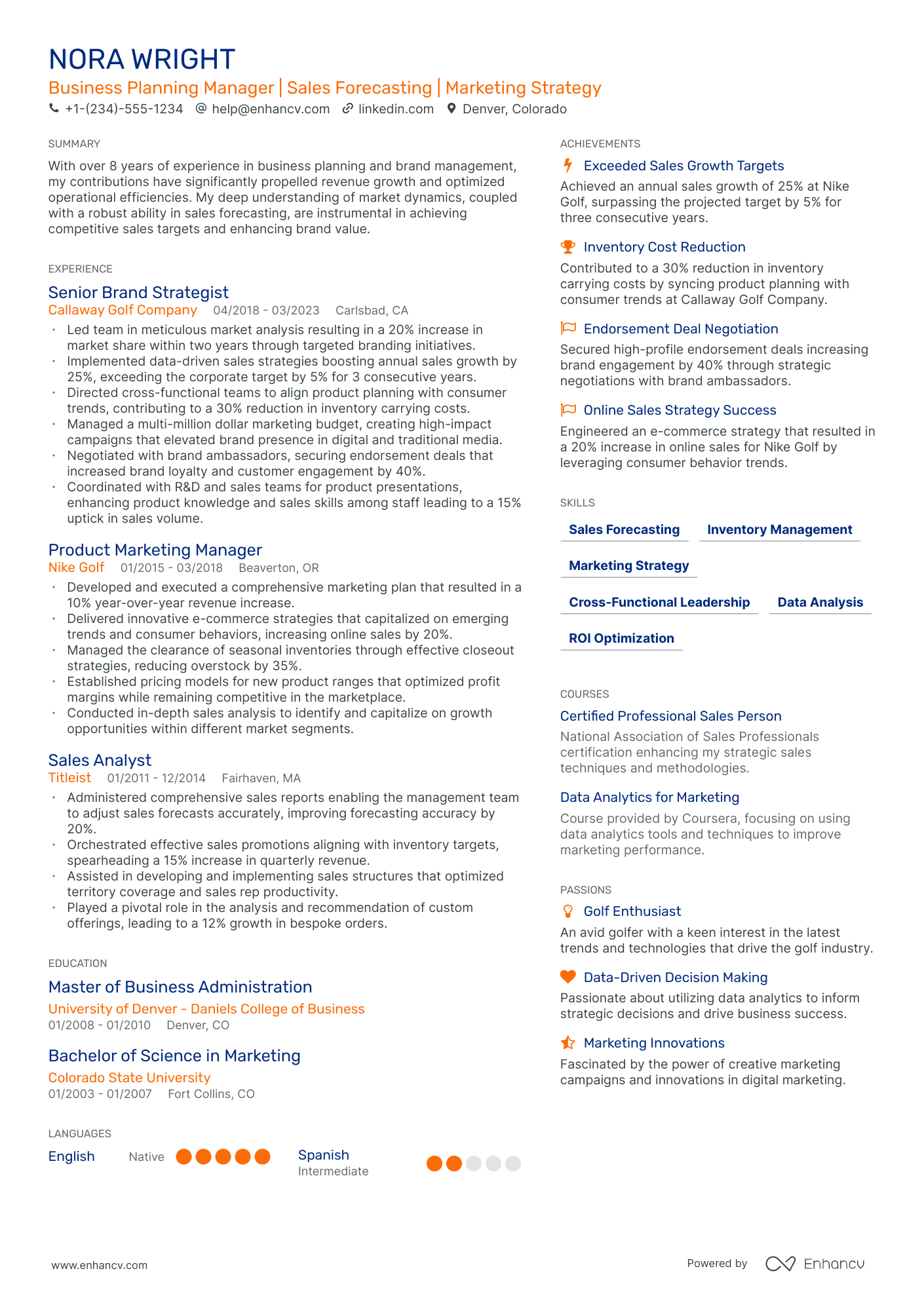 business planning manager resume
