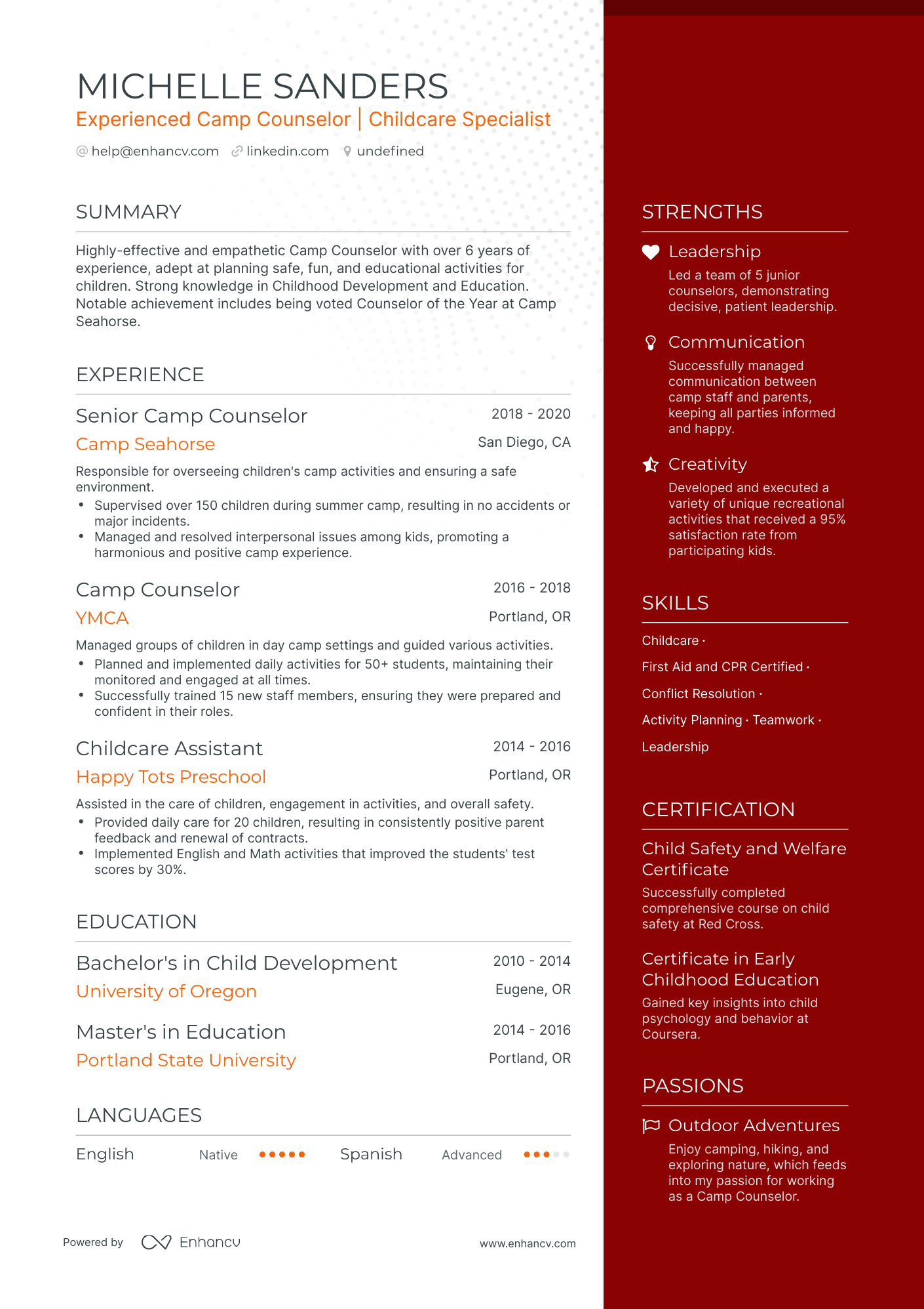 undefined Summer Camp Counselor Resume Template