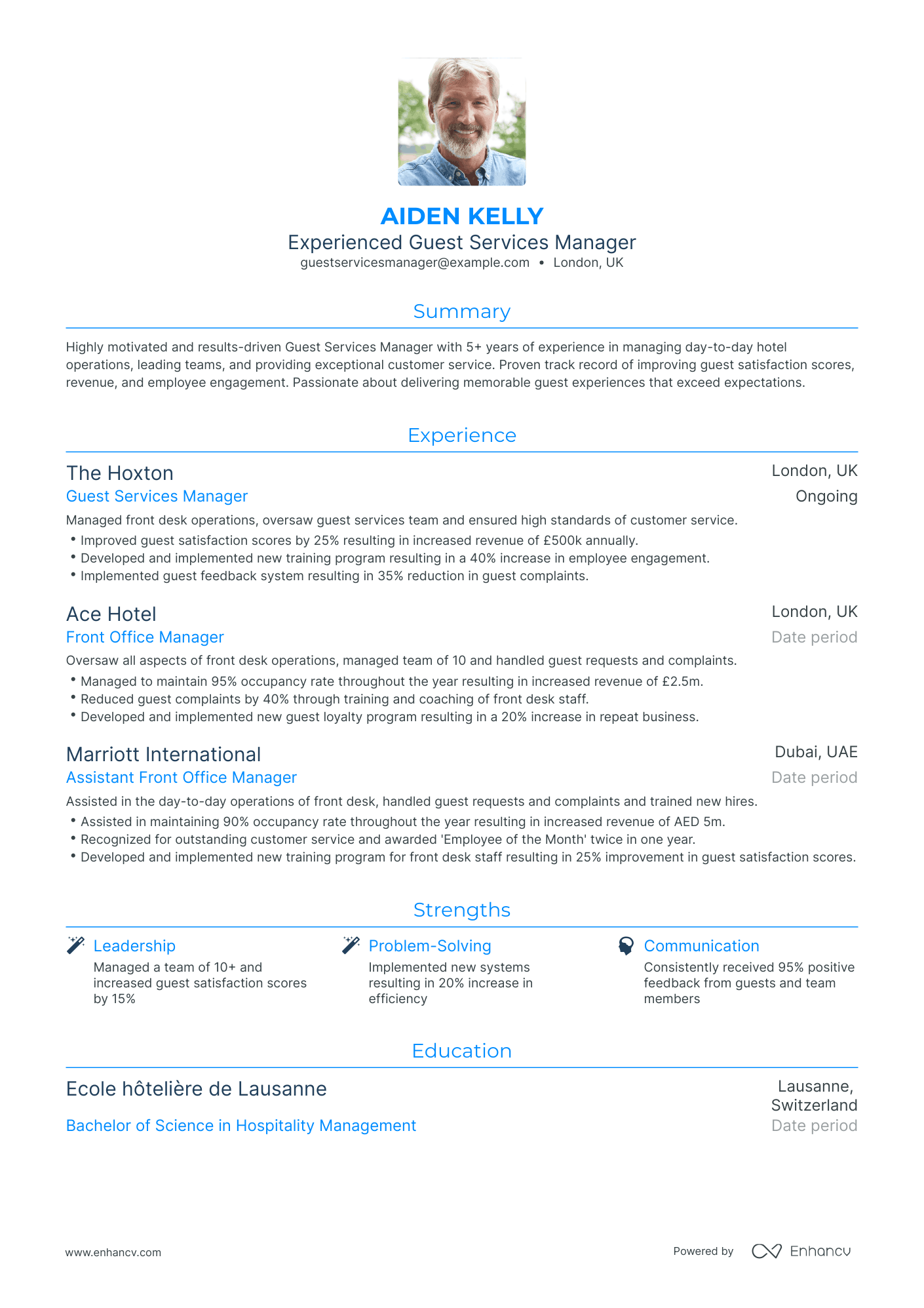 Traditional Guest Services Manager Resume Template