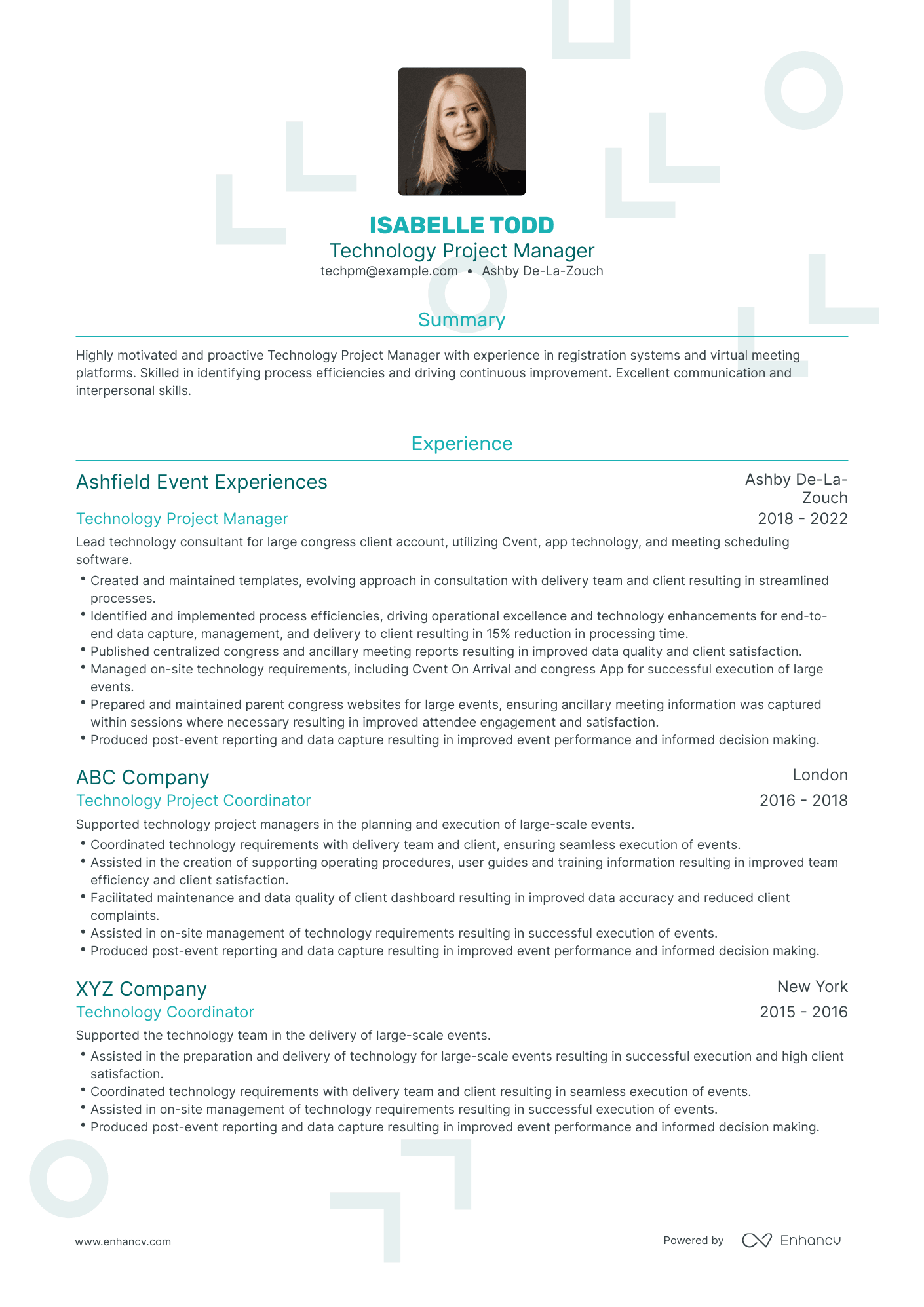Traditional Technology Project Manager Resume Template