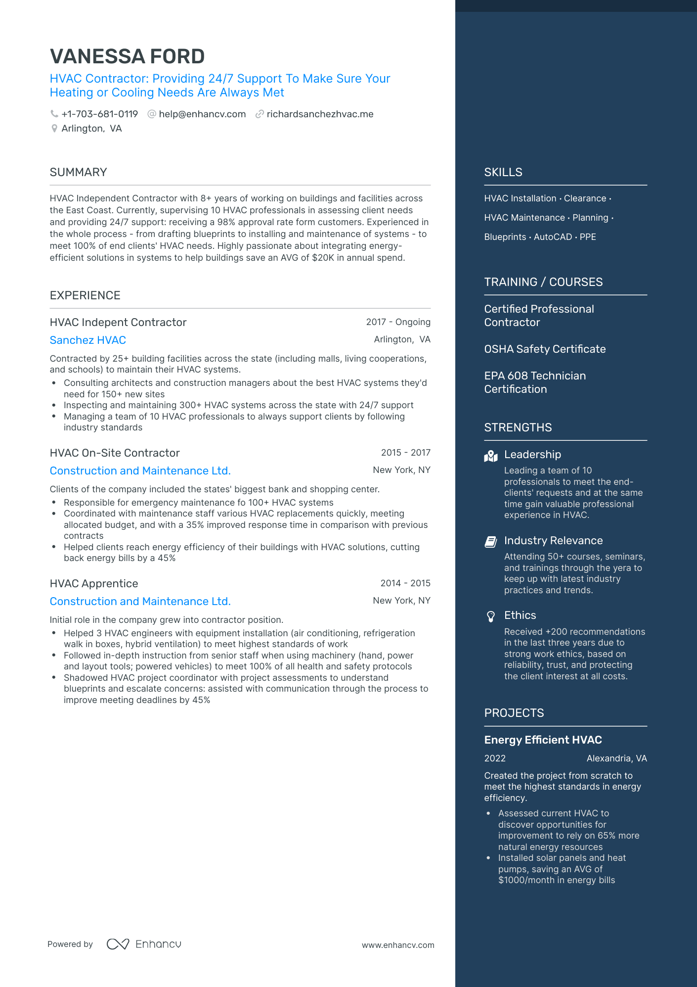One Page Contractor Resume Template