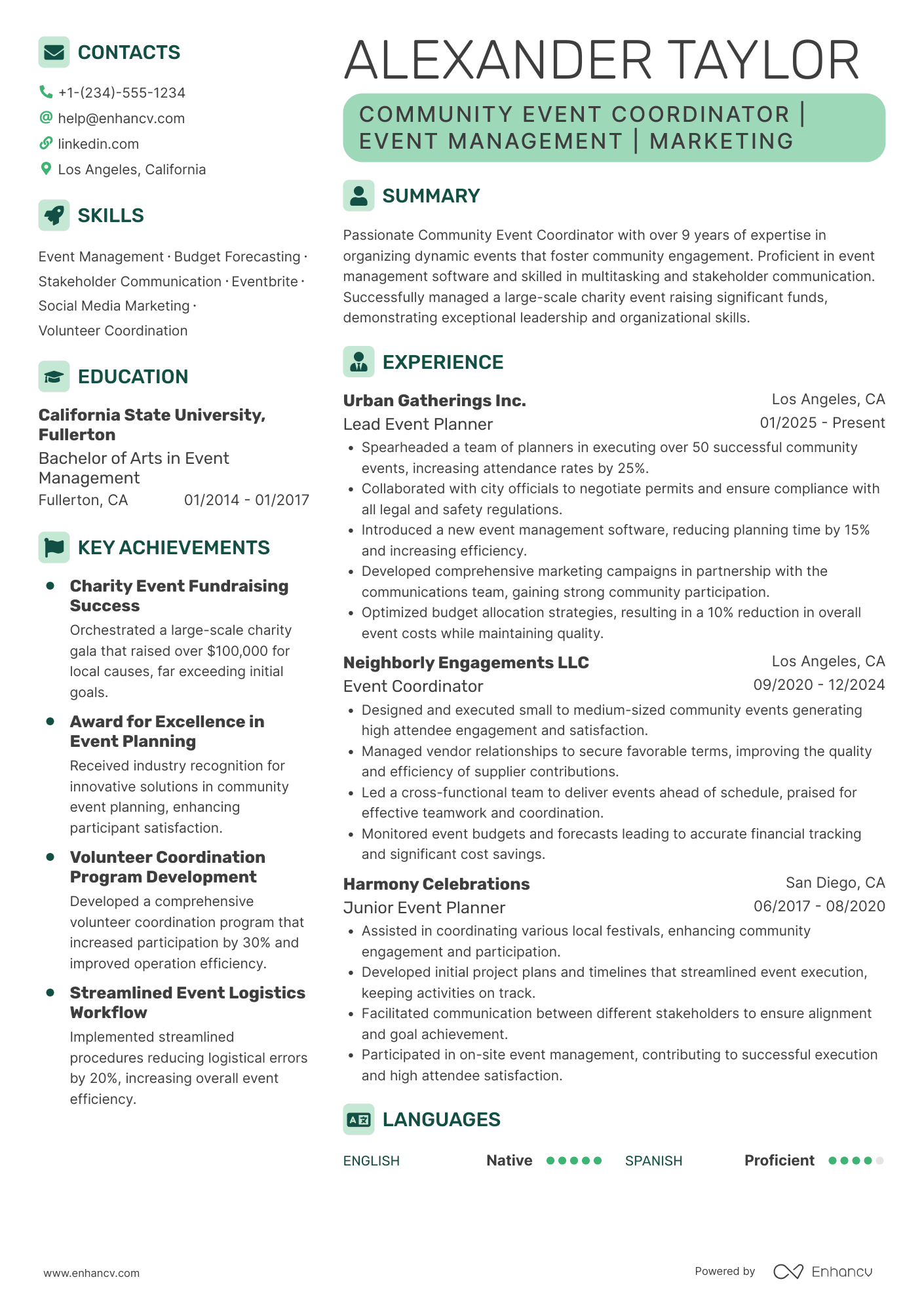 A resume example of a Community Event Coordinator