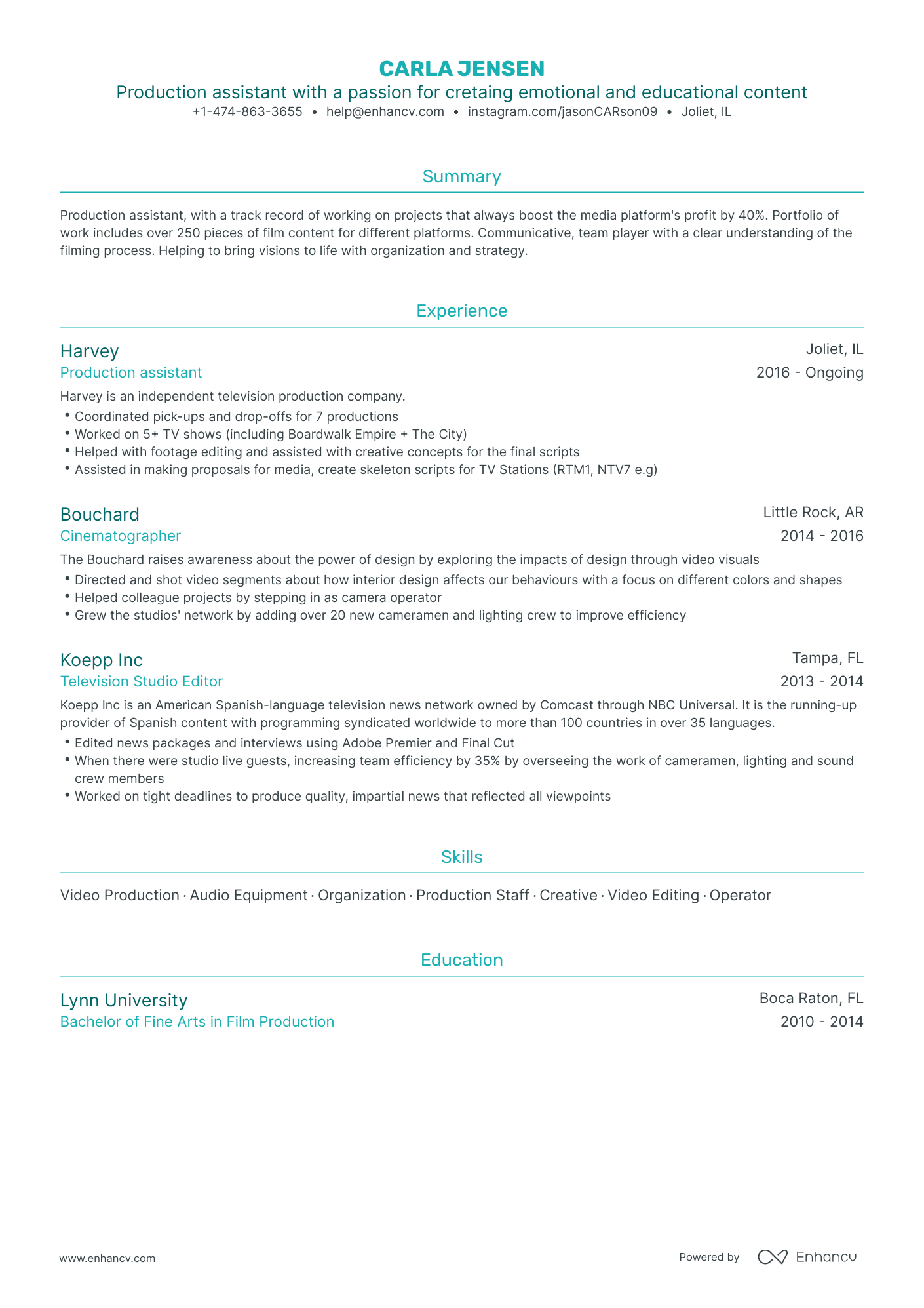 Traditional Production Assistant Resume Template