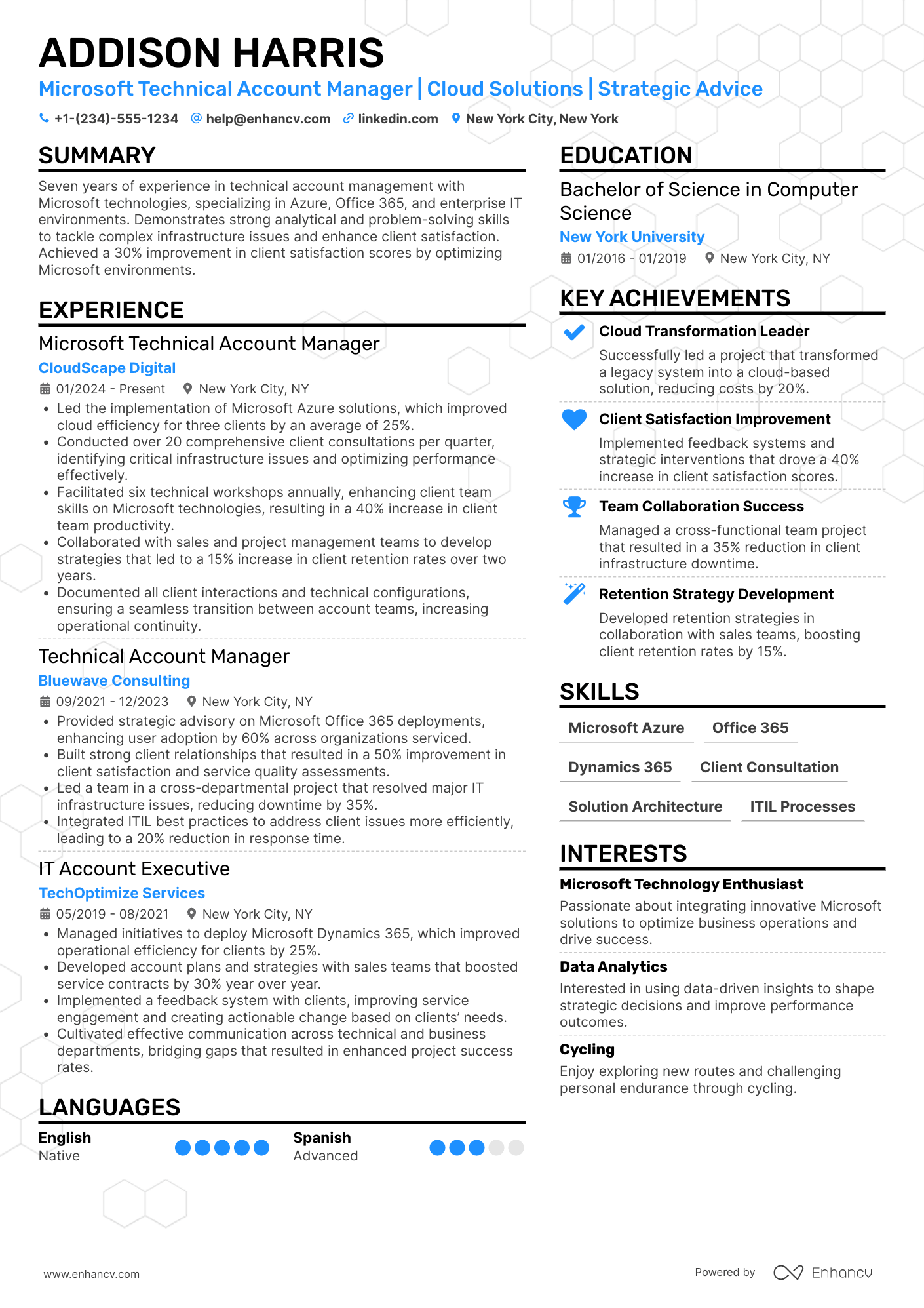 A resume example of a Microsoft Technical Account Manager