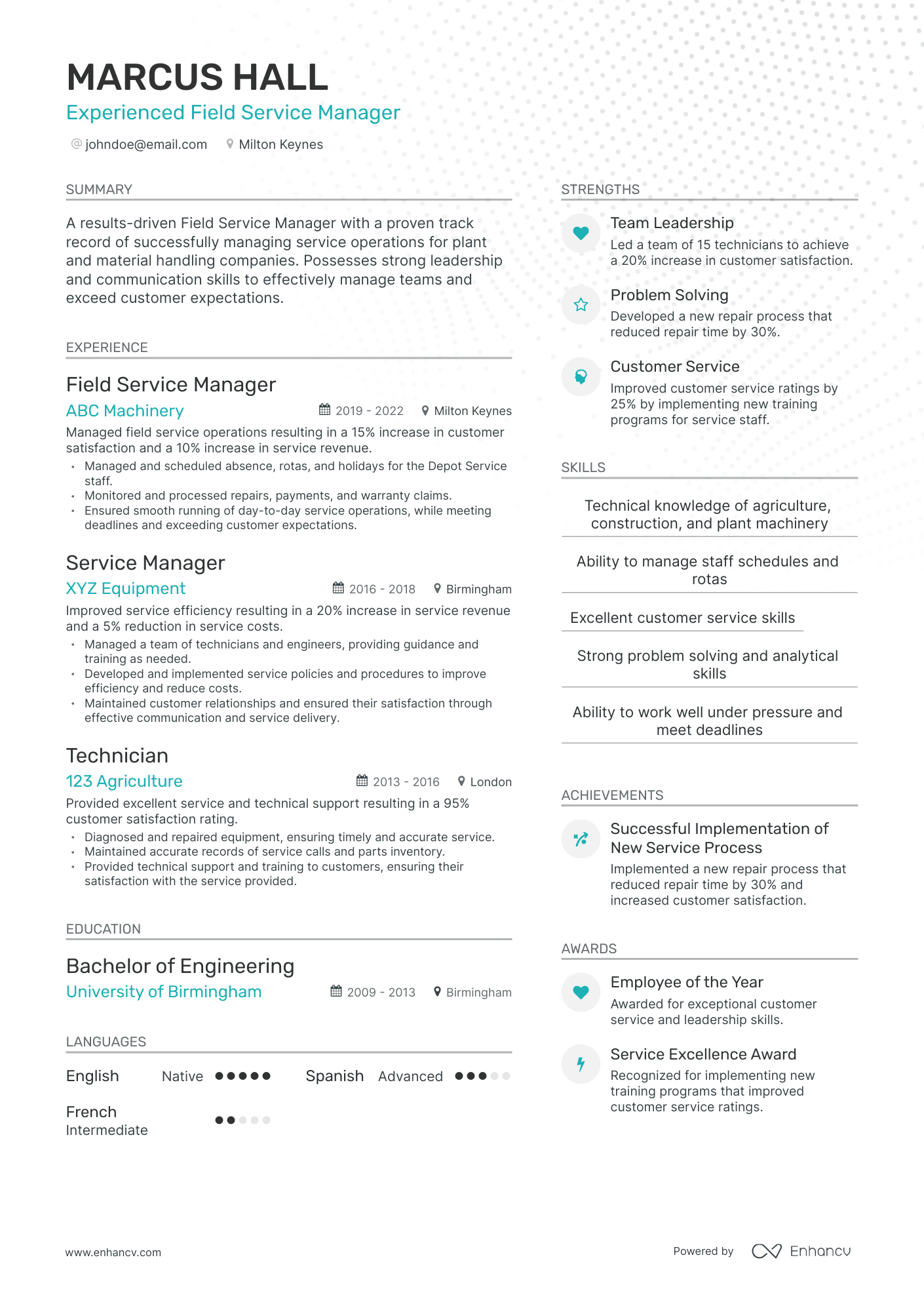 Modern Field Service Manager Resume Template