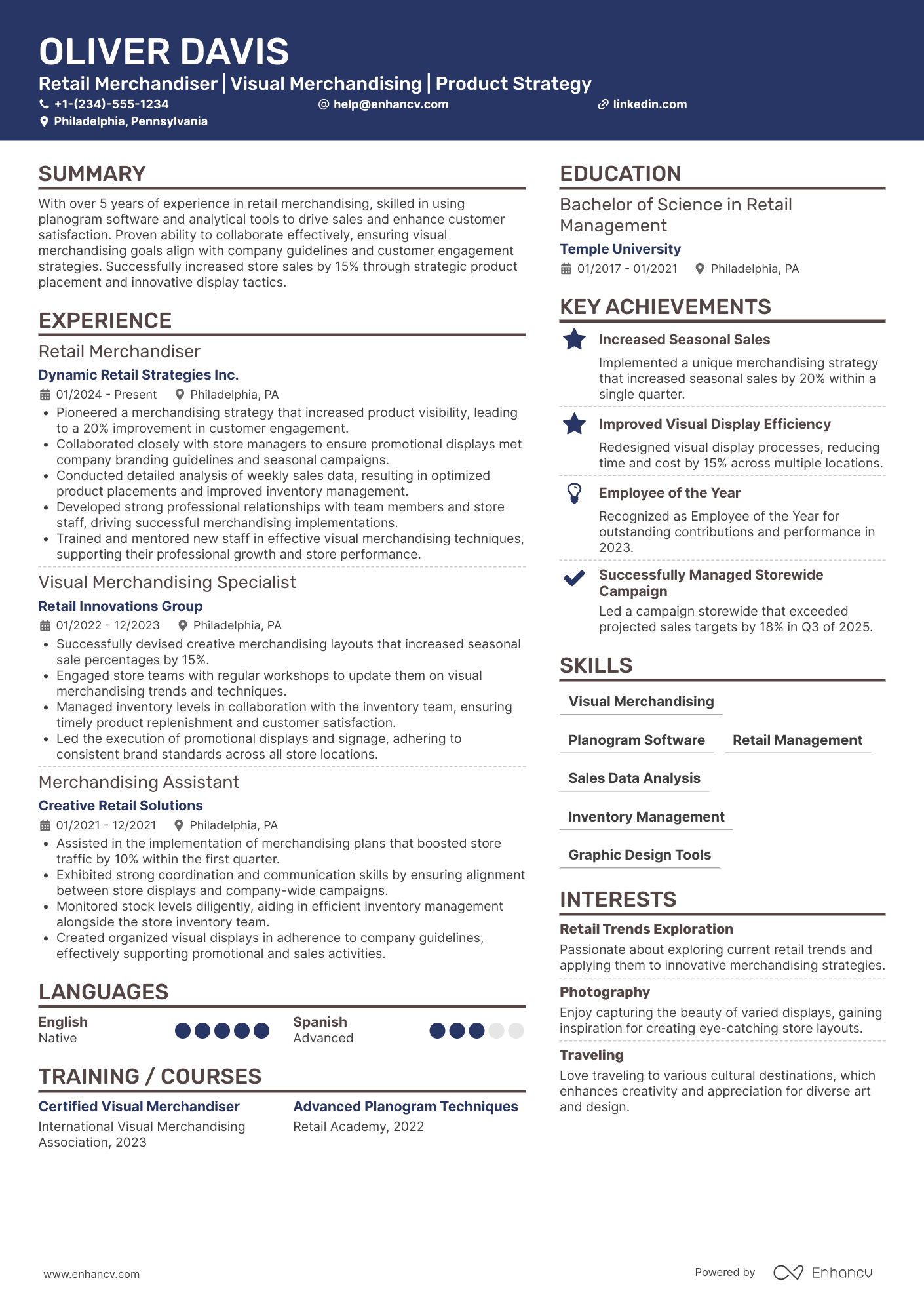 A resume example of a Retail Merchandiser