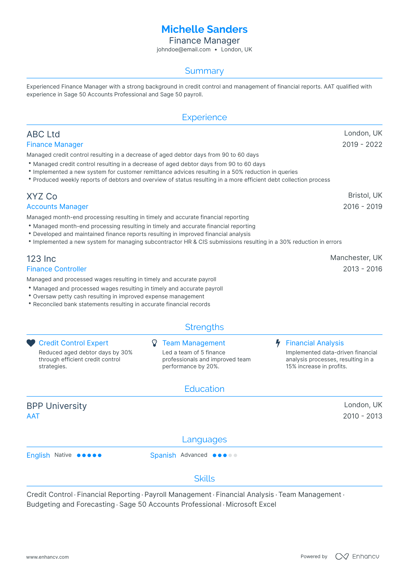 Traditional Finance Manager Resume Template
