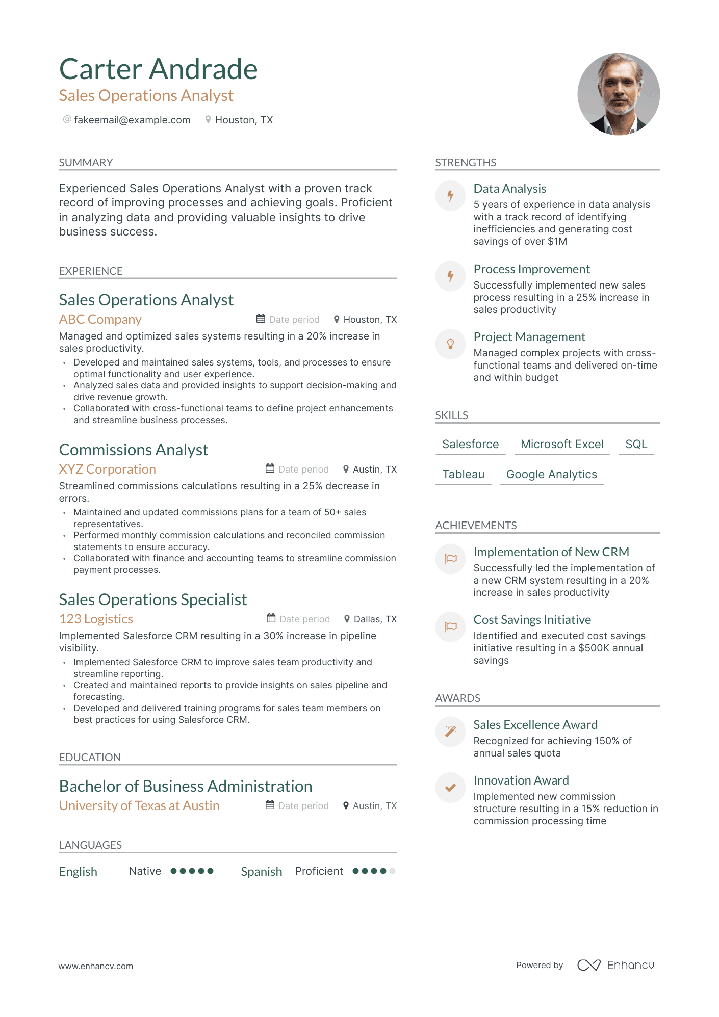 Modern Sales Operations Analyst Resume Template