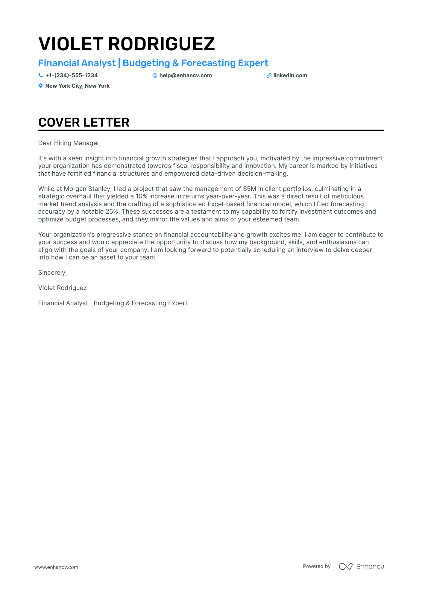 sample cover letter for financial analyst