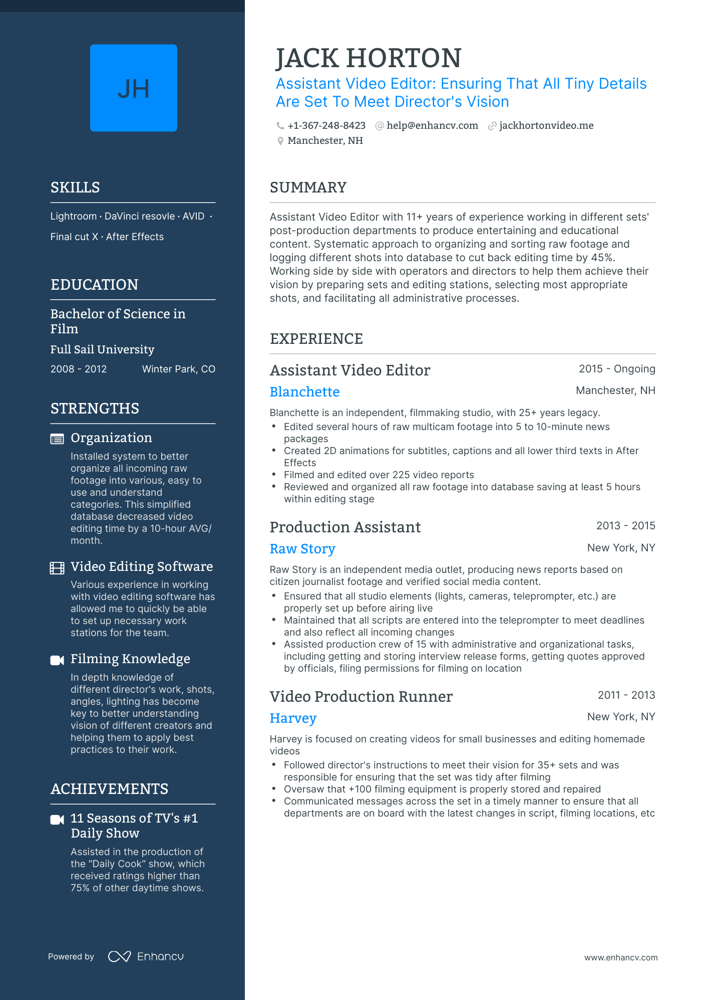 Polished Assistant Video Editor Resume Template