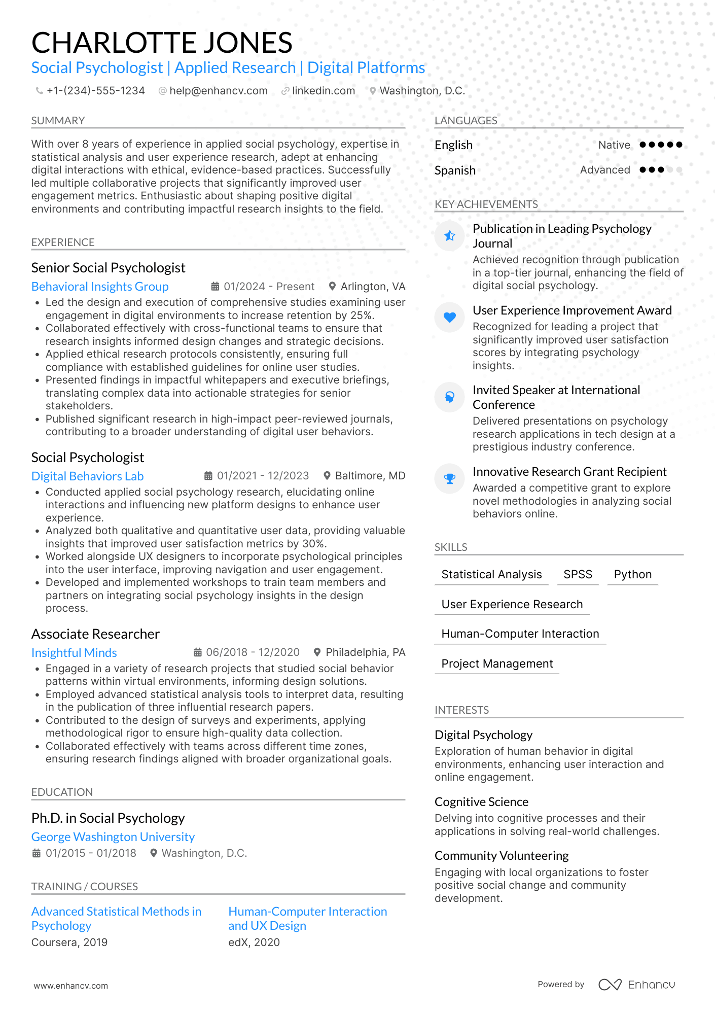 A resume example of a Social Psychologist
