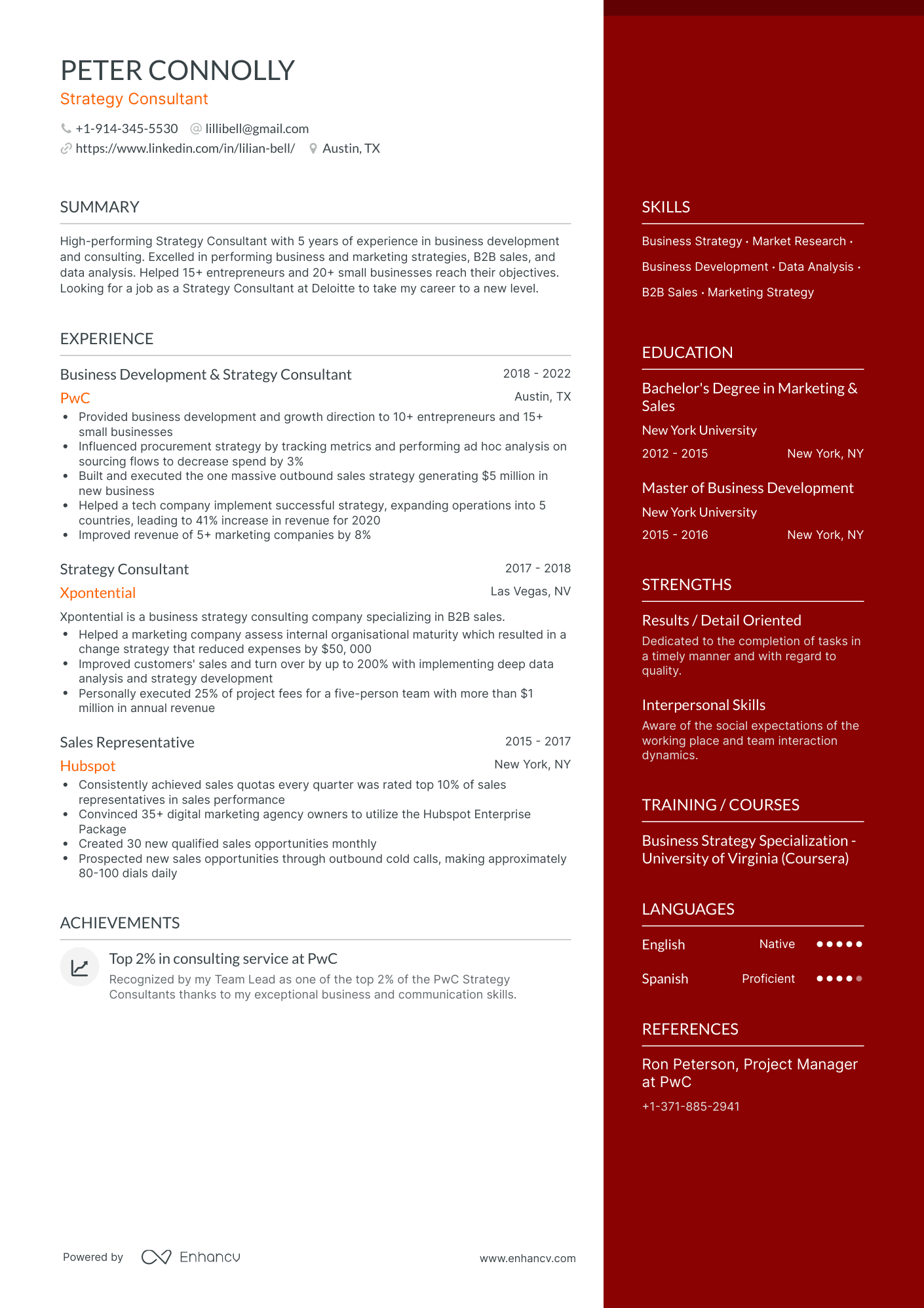 One Page Deloitte Resume Template