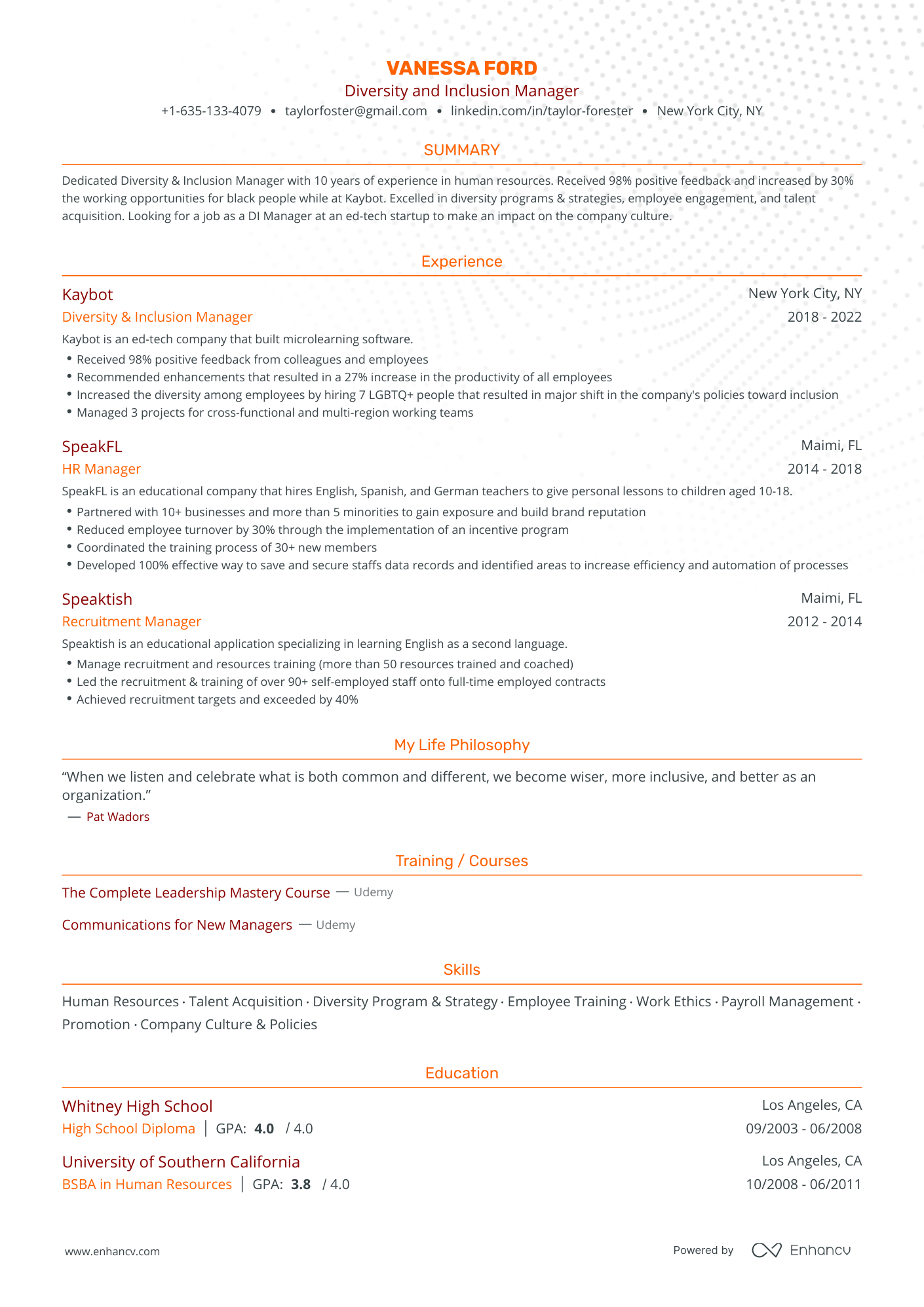 Traditional Diversity And Inclusion Manager Resume Template