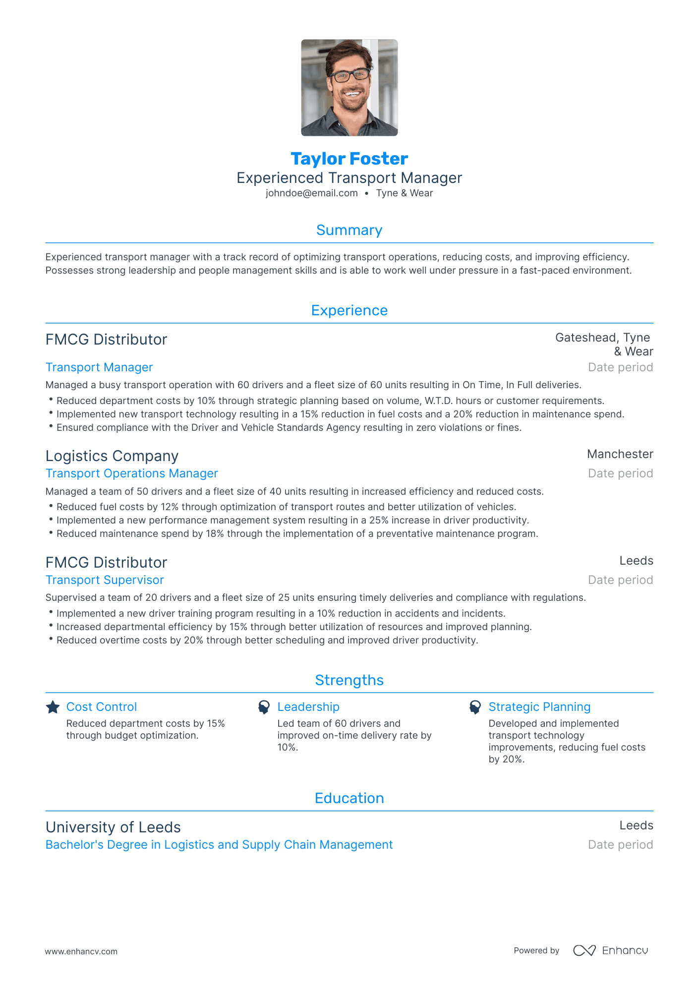 Traditional Transport Manager Resume Template