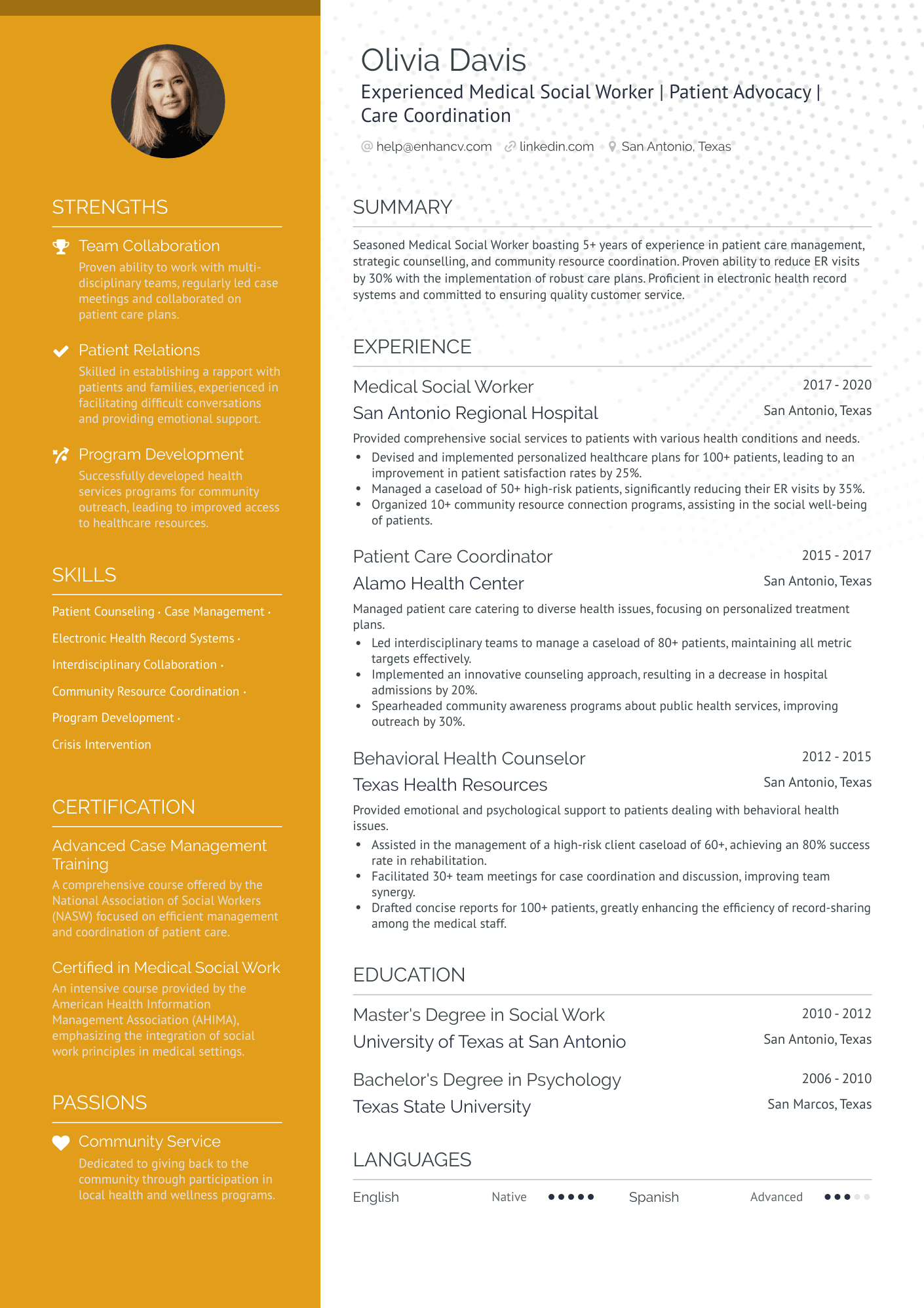 social service worker summary for resume