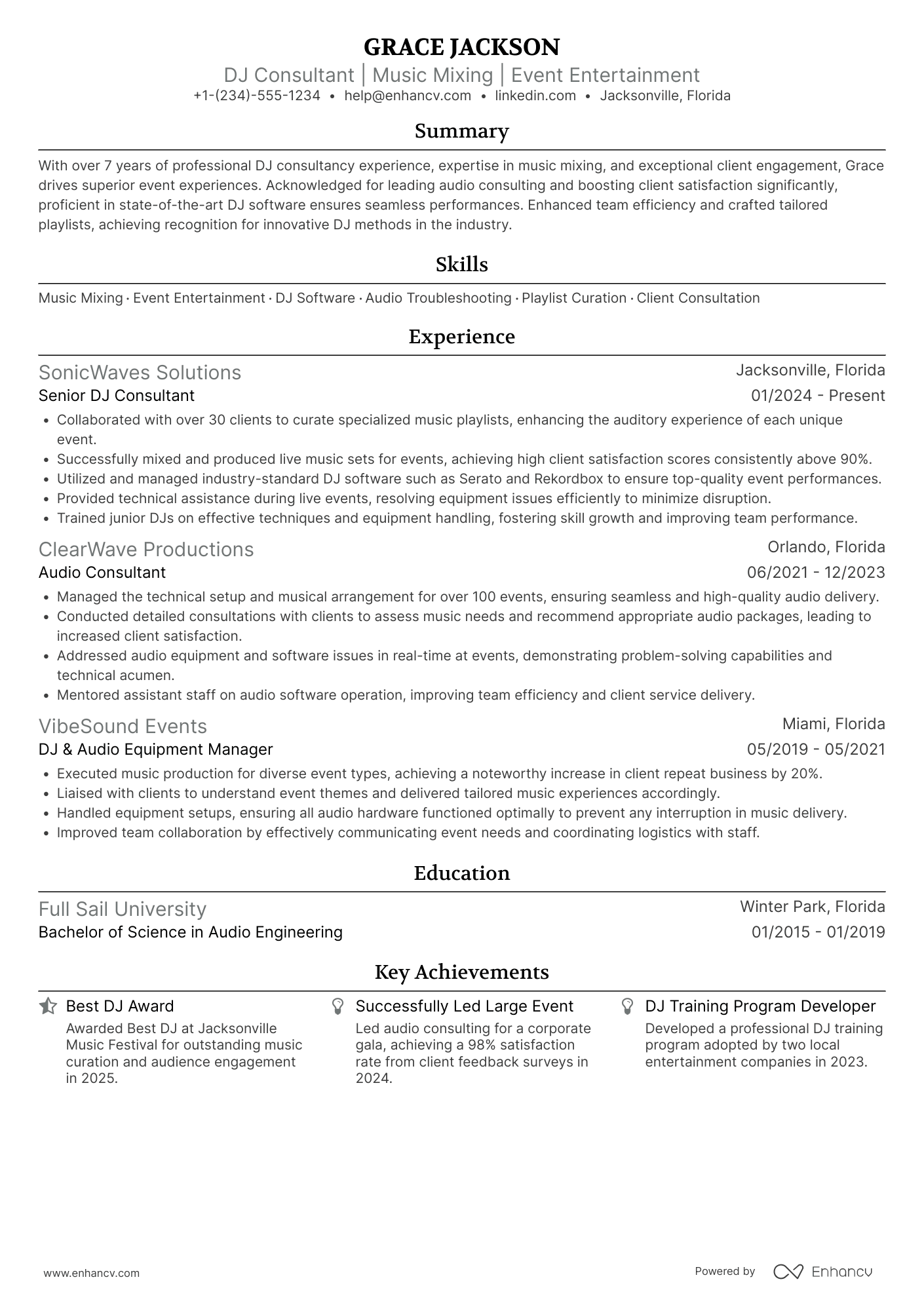 A resume example of a DJ Consultant