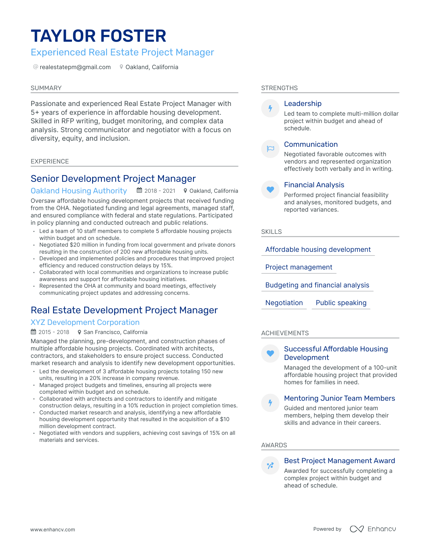 Modern Real Estate Project Manager Resume Template