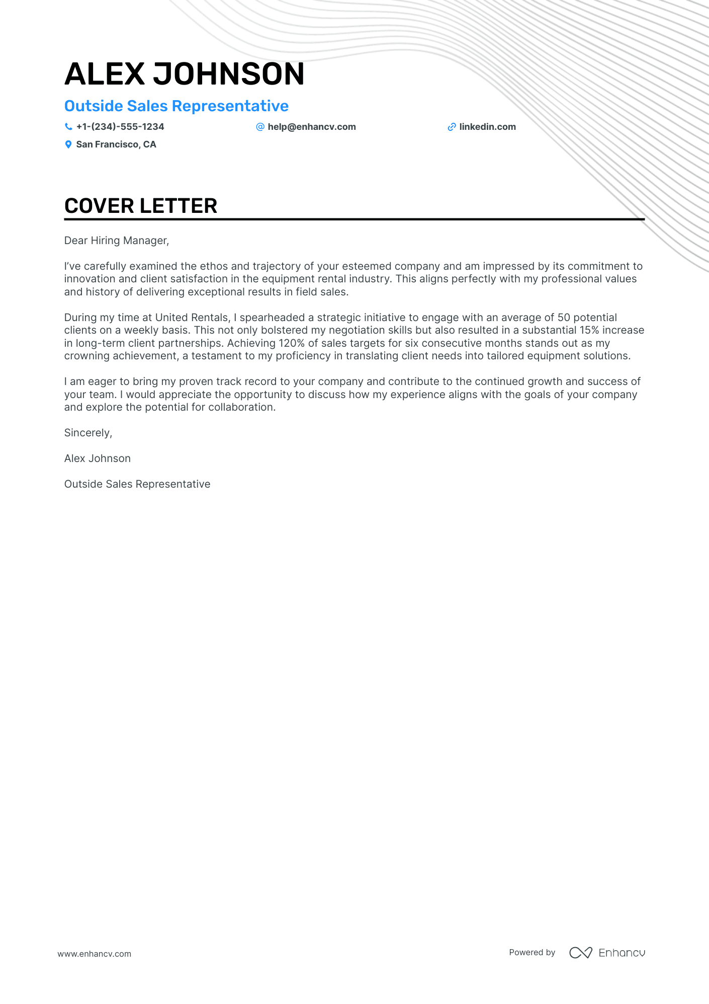 good cover letter for sales job