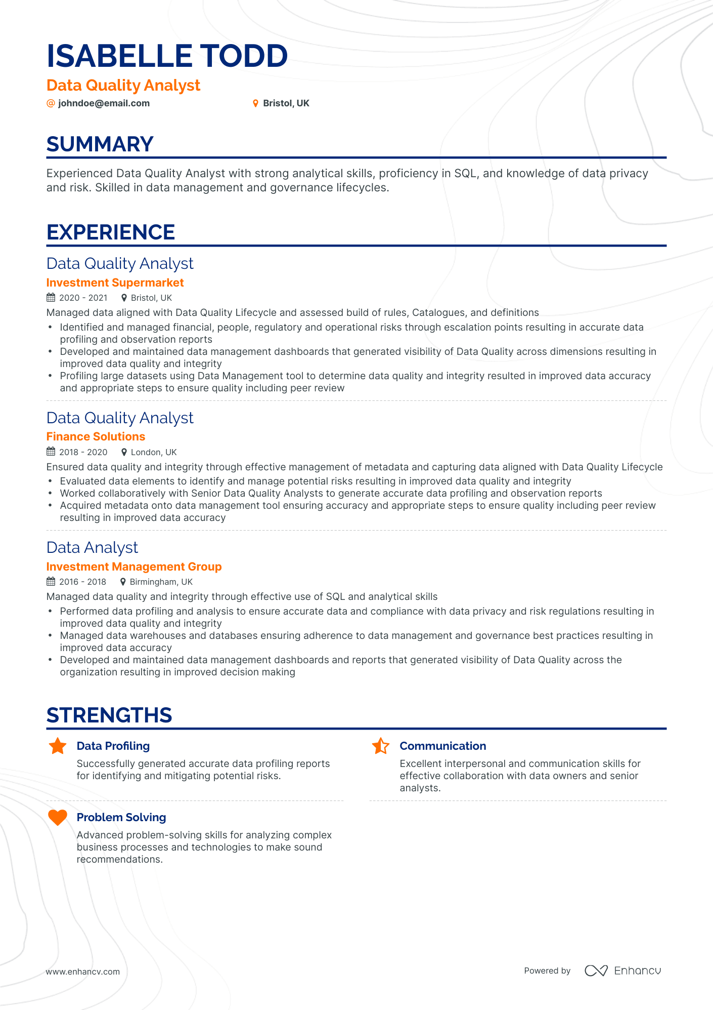 Classic Data Quality Analyst Resume Template